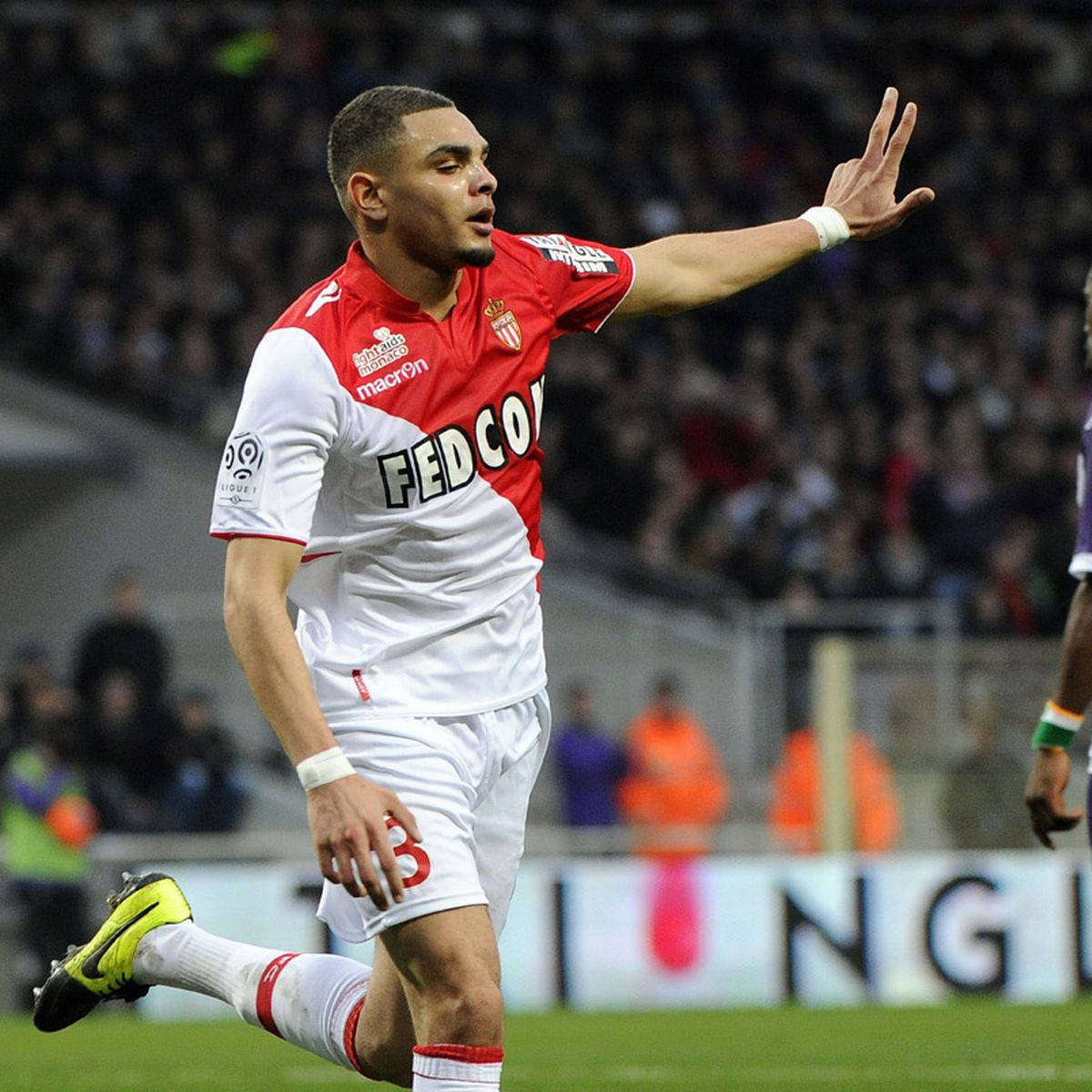 Layvin Kurzawa, red and white jersey, stadium field, SD Desktop Wallpaper