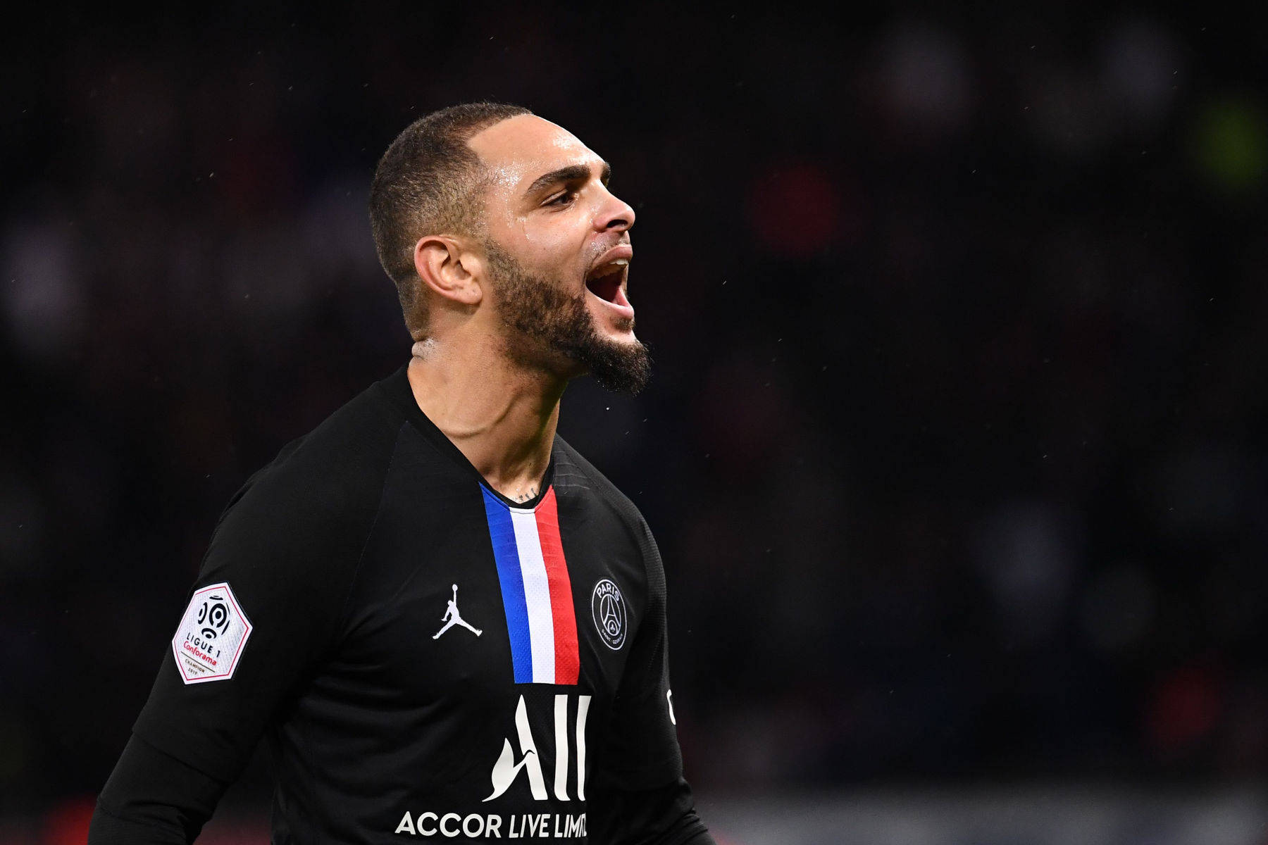 Layvin Kurzawa, black Paris Saint-Germain jersey, night match, HD Desktop Wallpaper