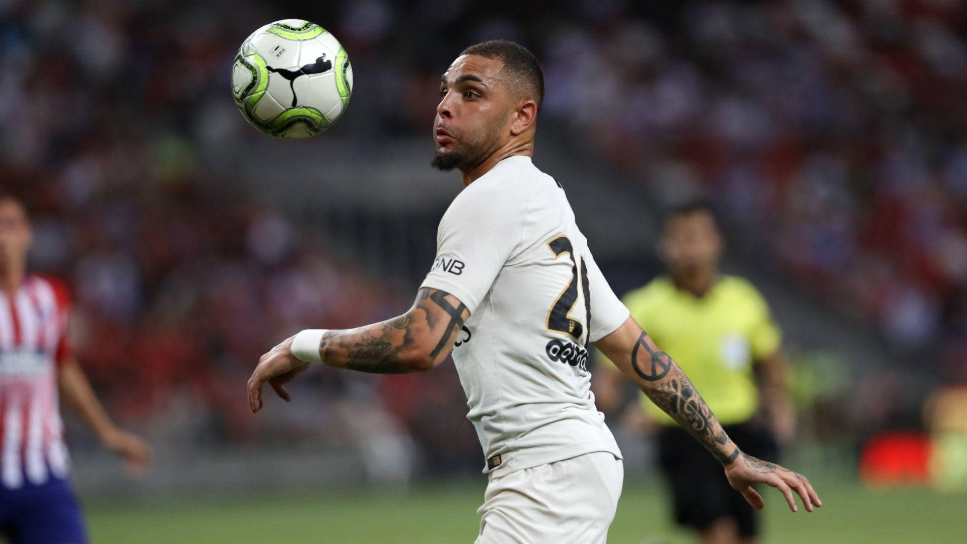 Layvin Kurzawa, white jersey, green and white ball, Full HD Desktop Wallpaper