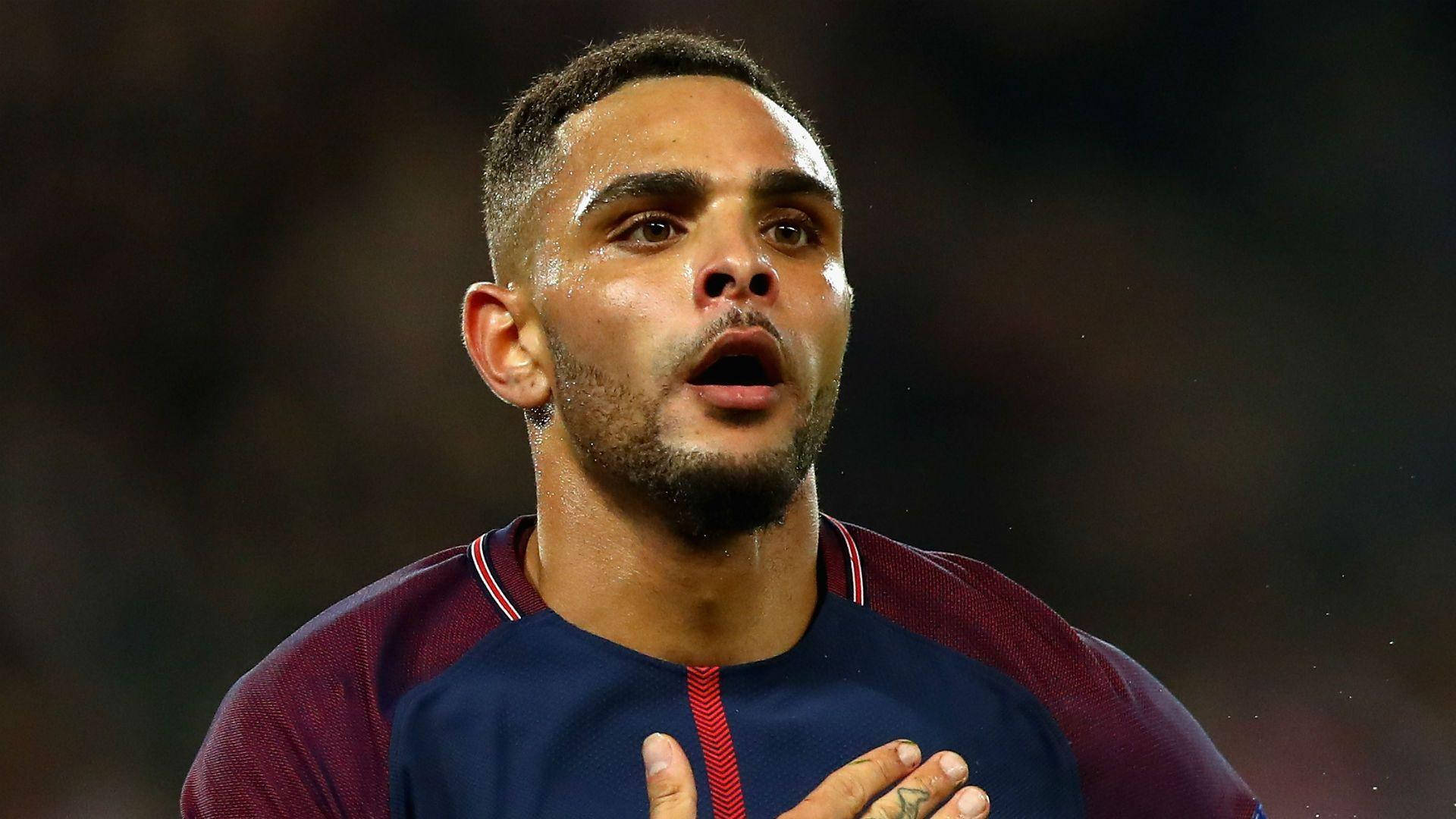Layvin Kurzawa, maroon and blue jersey, soccer player, Full HD Desktop Wallpaper