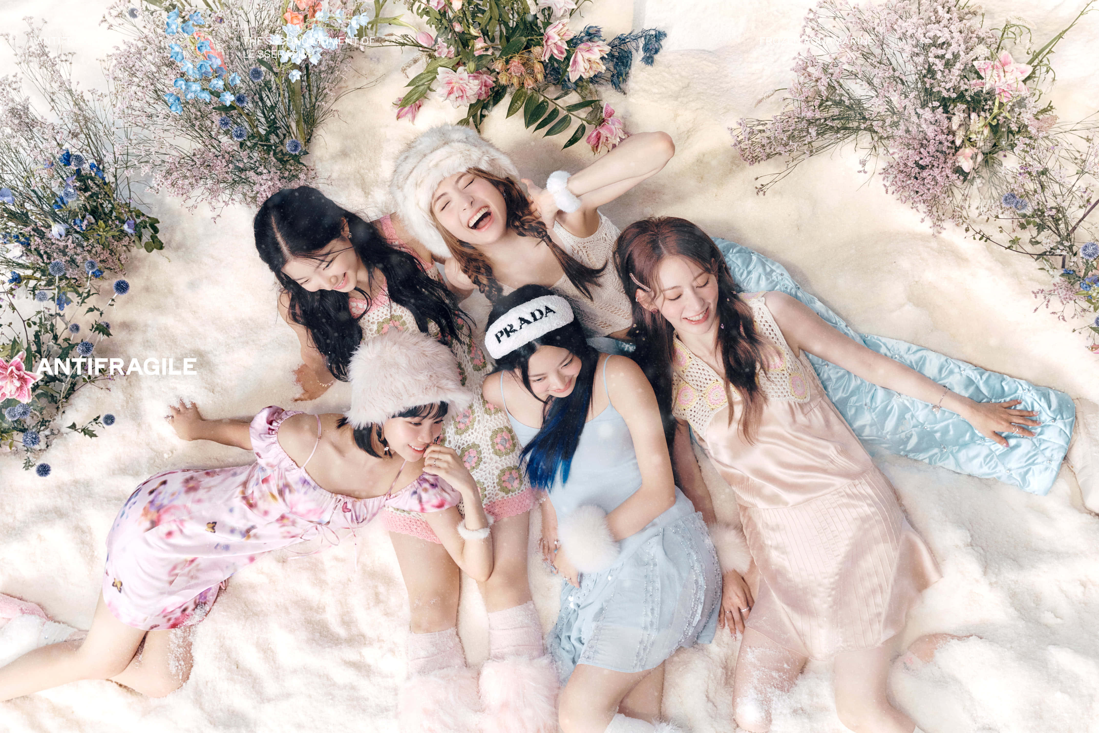 Le Sserafim, pastel dresses, fluffy hats, 4K Desktop Wallpaper