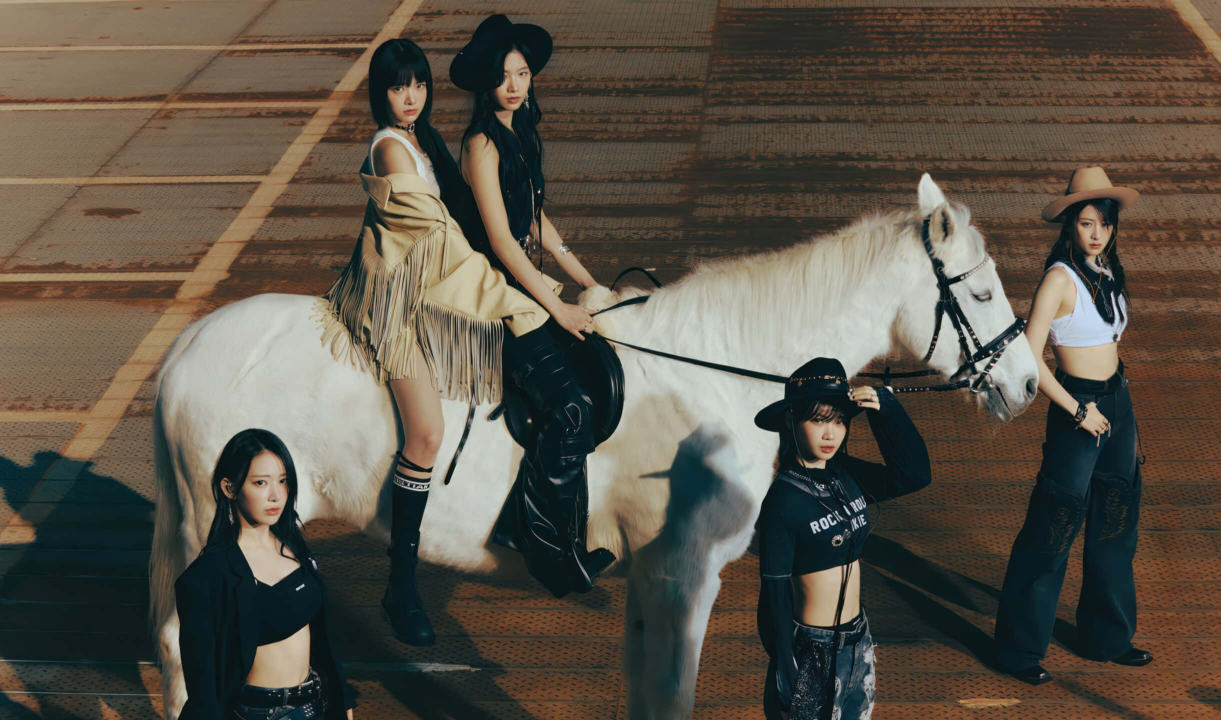 Le Sserafim, equestrian style, cowboy hats, Full HD Desktop Wallpaper