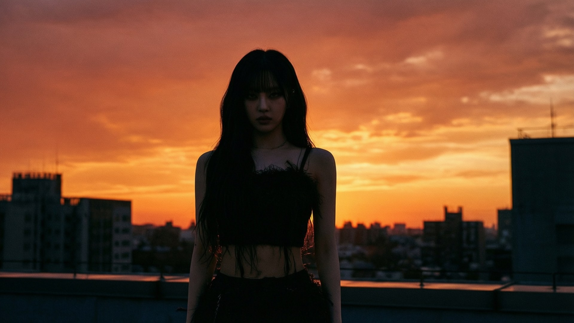 LE SSERAFIM, rooftop, sunset, Full HD Desktop Wallpaper