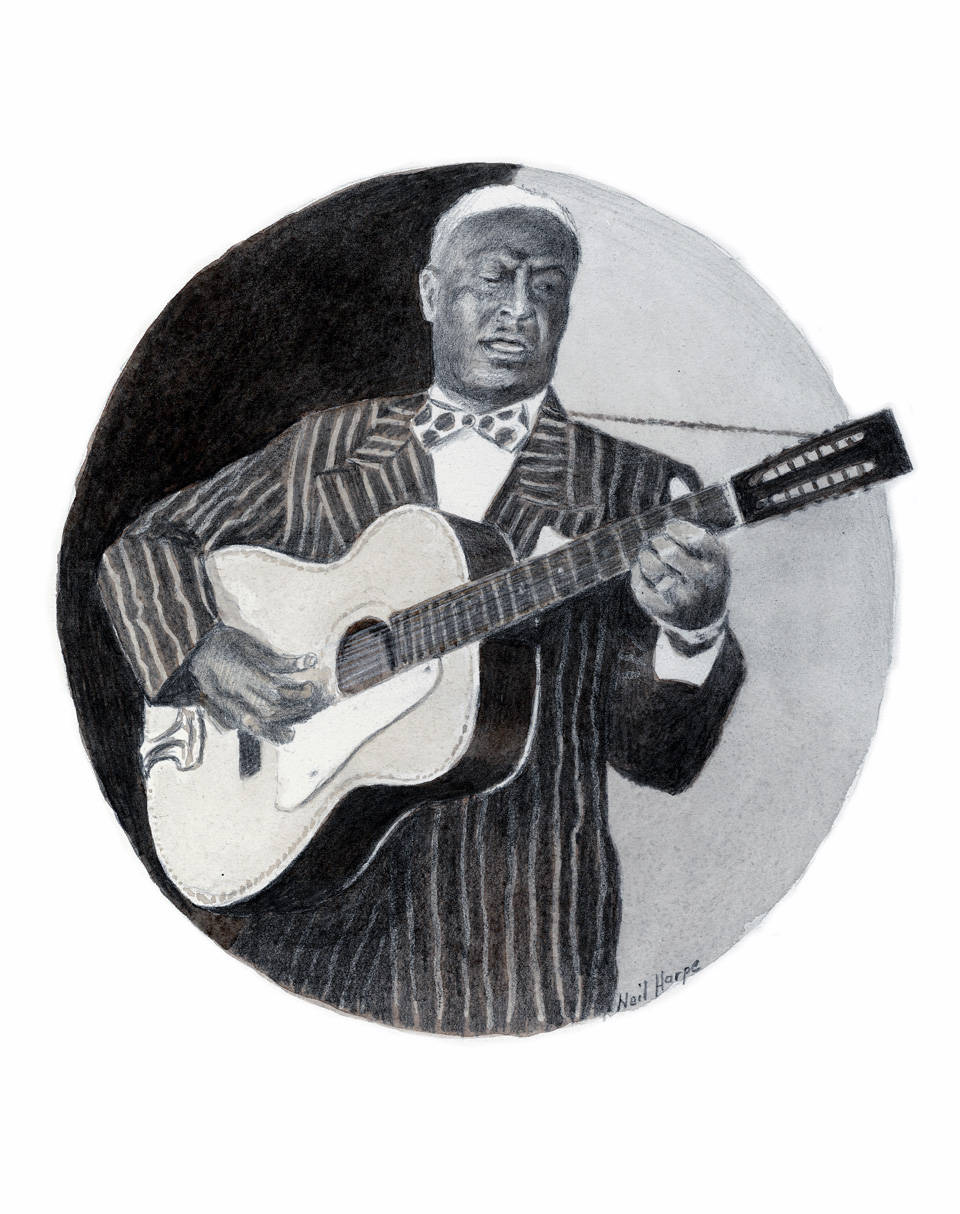 Leadbelly, pinstripe suit, acoustic guitar, SD Phone Wallpaper