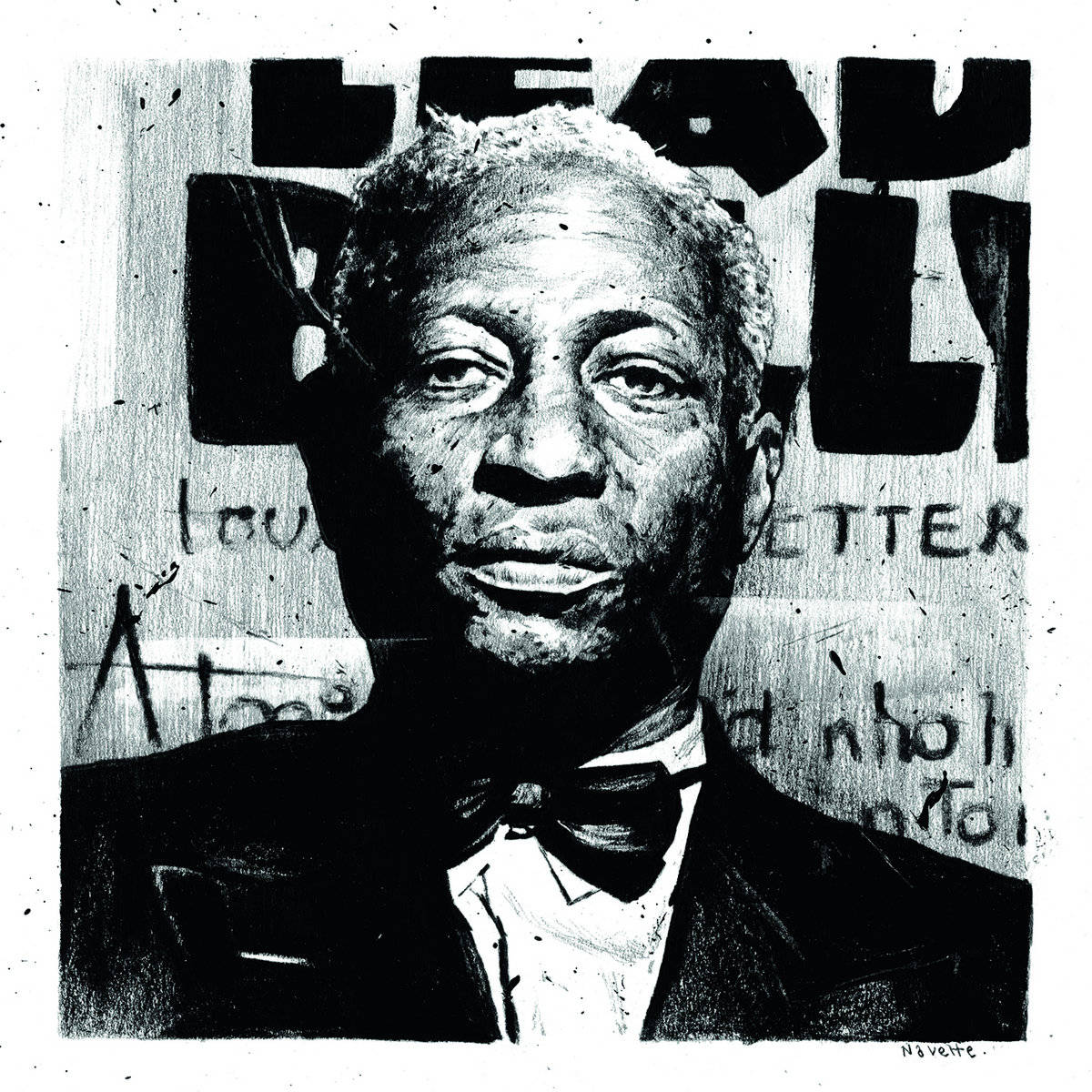 Leadbelly, black and white illustration, suit and bow tie, SD Desktop Wallpaper