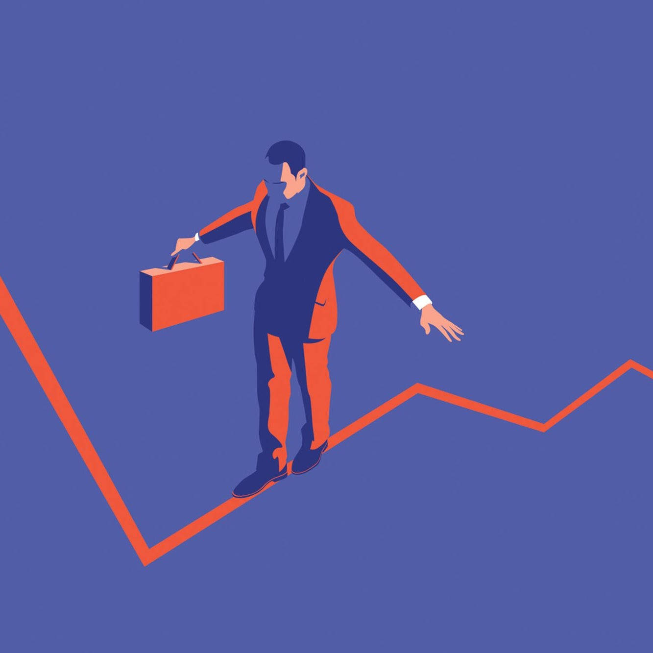 suit, orange upward graph line, solid blue background, HD Desktop Wallpaper
