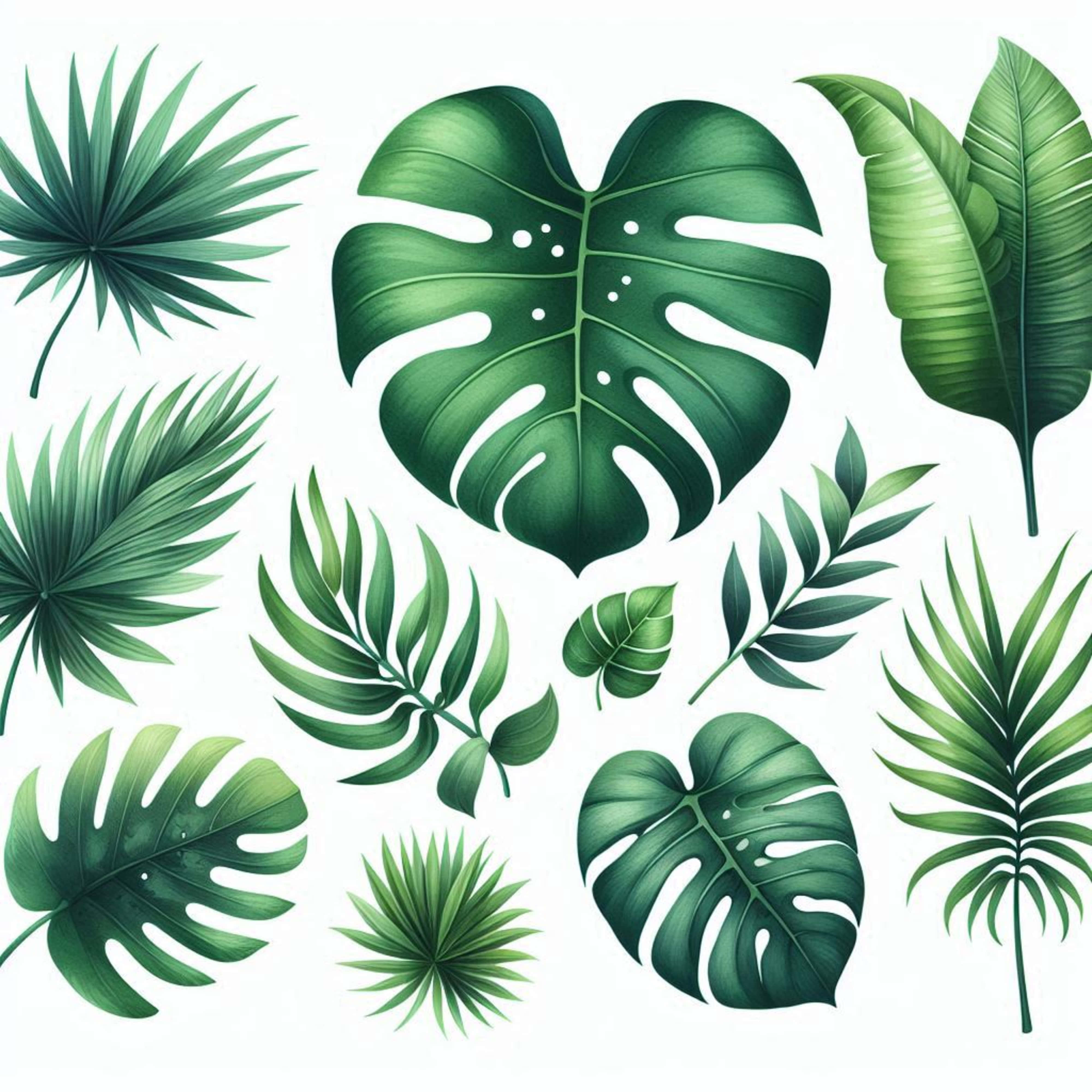 tropical green leaves, monstera, palm fronds, 4K Desktop Wallpaper