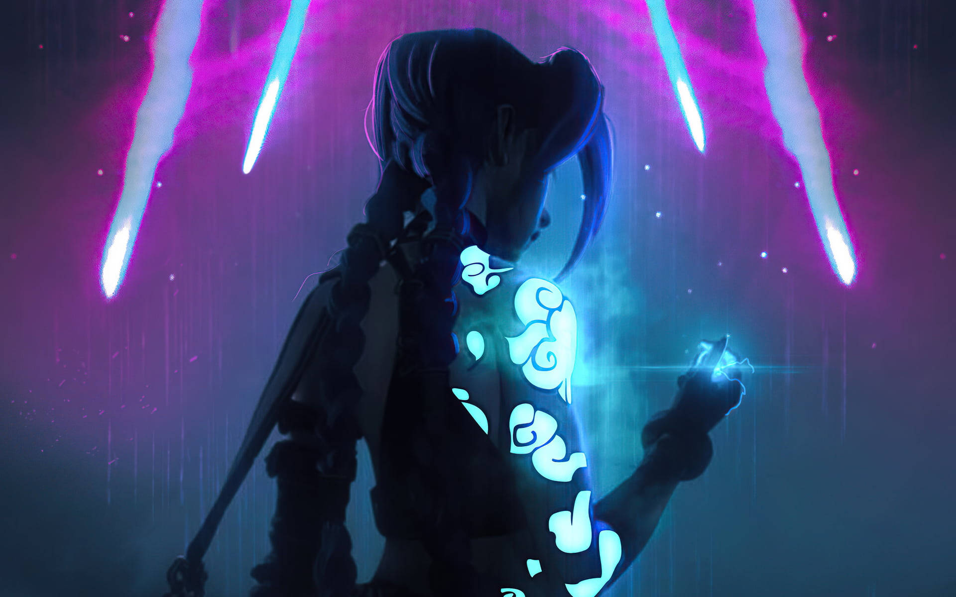 League Of Legends, Android, glowing blue tattoos, Full HD Desktop Wallpaper