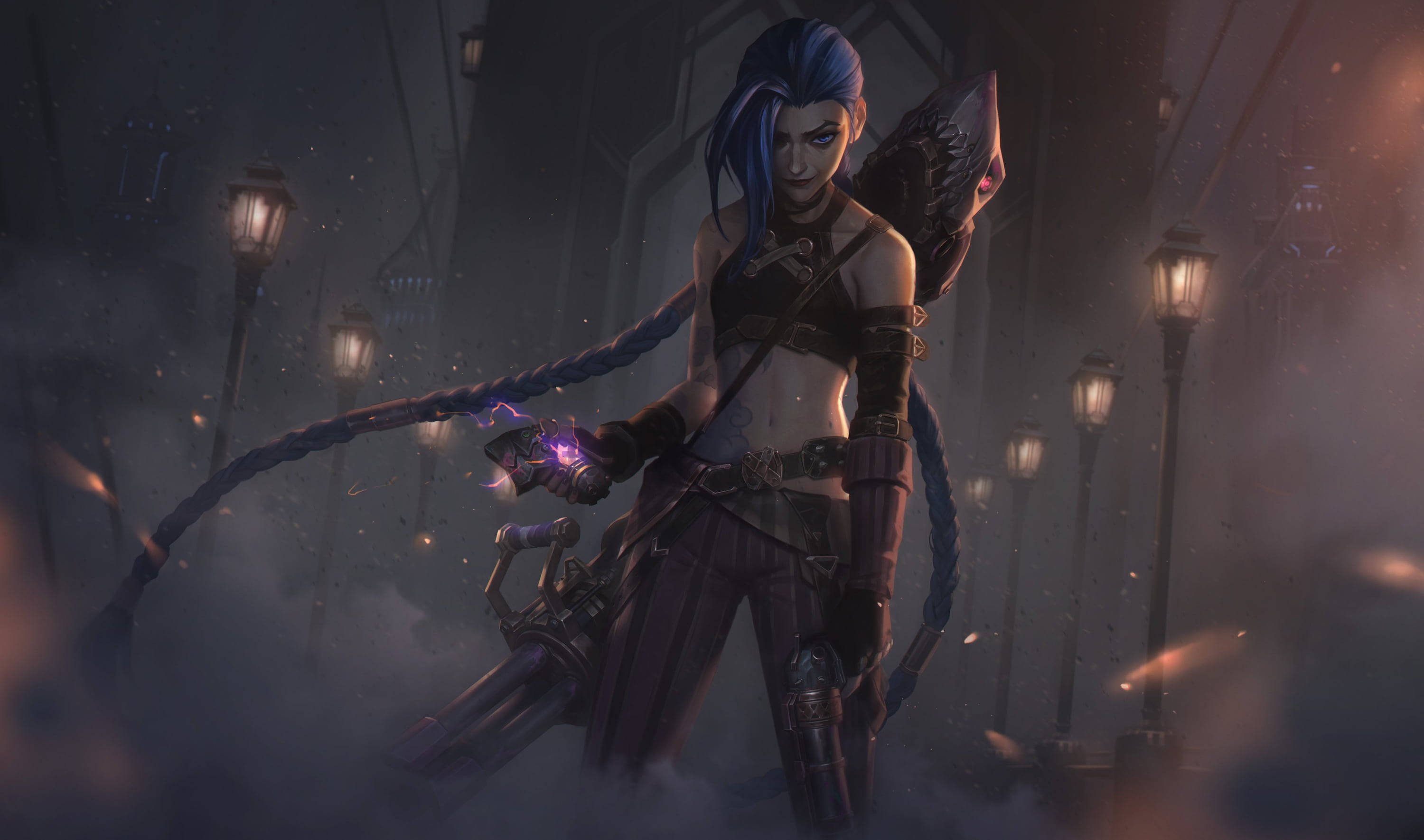 League Of Legends, Android, blue-haired anime warrior, 2K Desktop Wallpaper