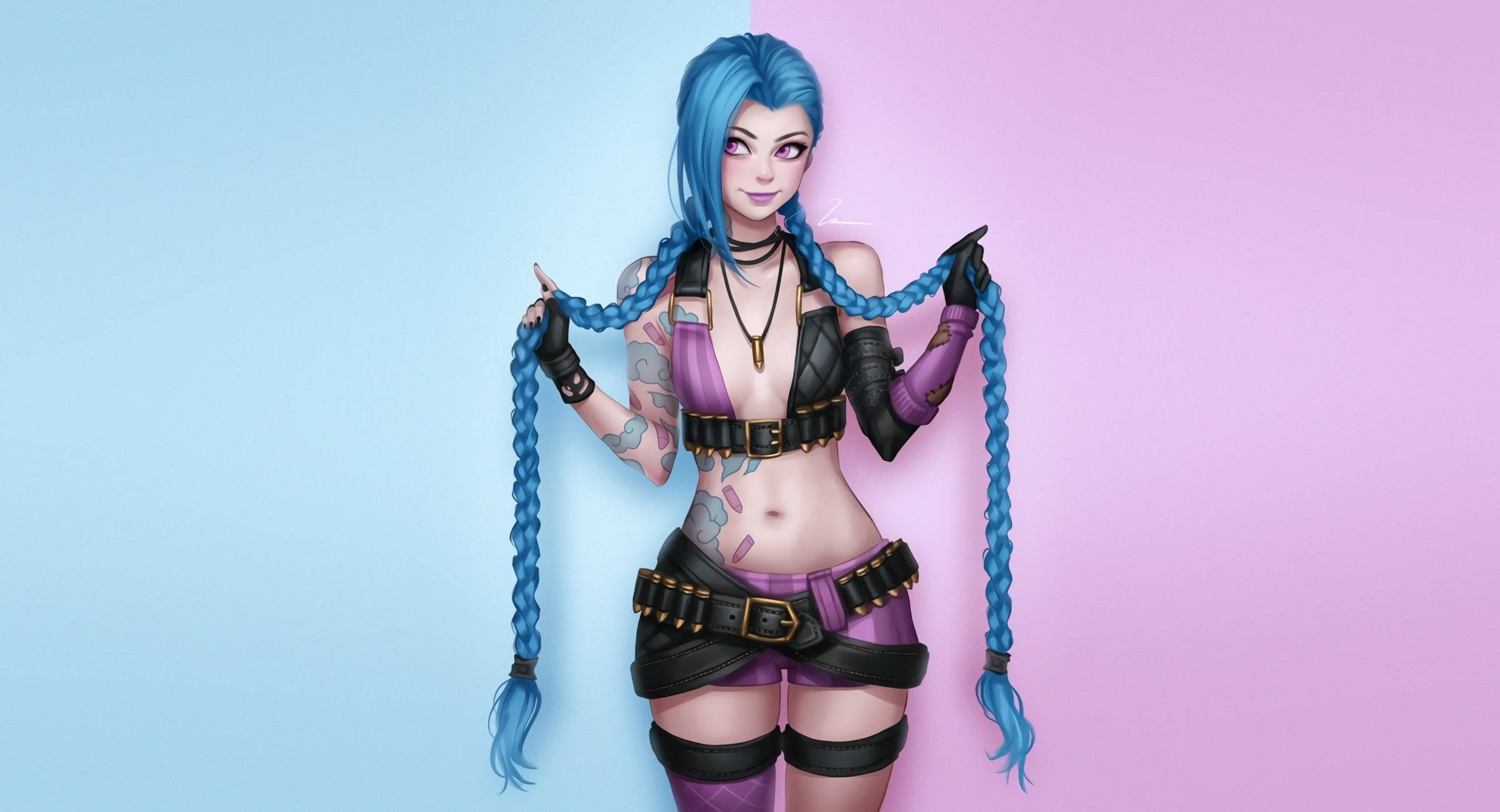 League of Legends, Android, blue braids, Full HD Desktop Wallpaper