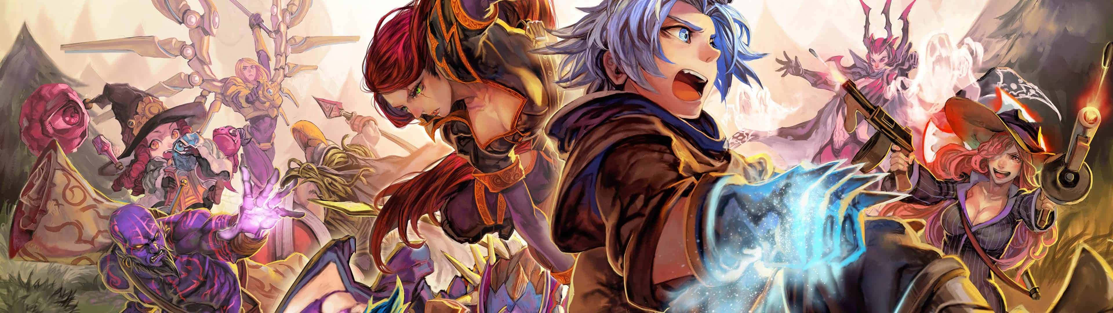 League of Legends, anime battle scene, colorful fantasy characters, 4K Desktop Wallpaper