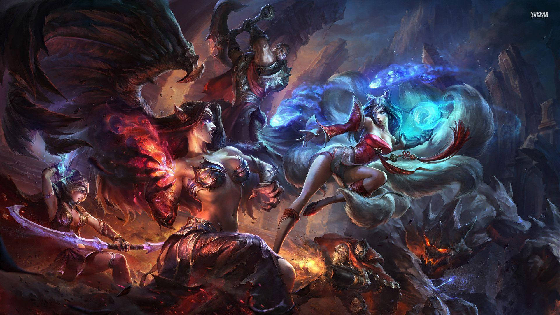 League of Legends, fantasy warriors, dark cavern, Full HD Desktop Wallpaper