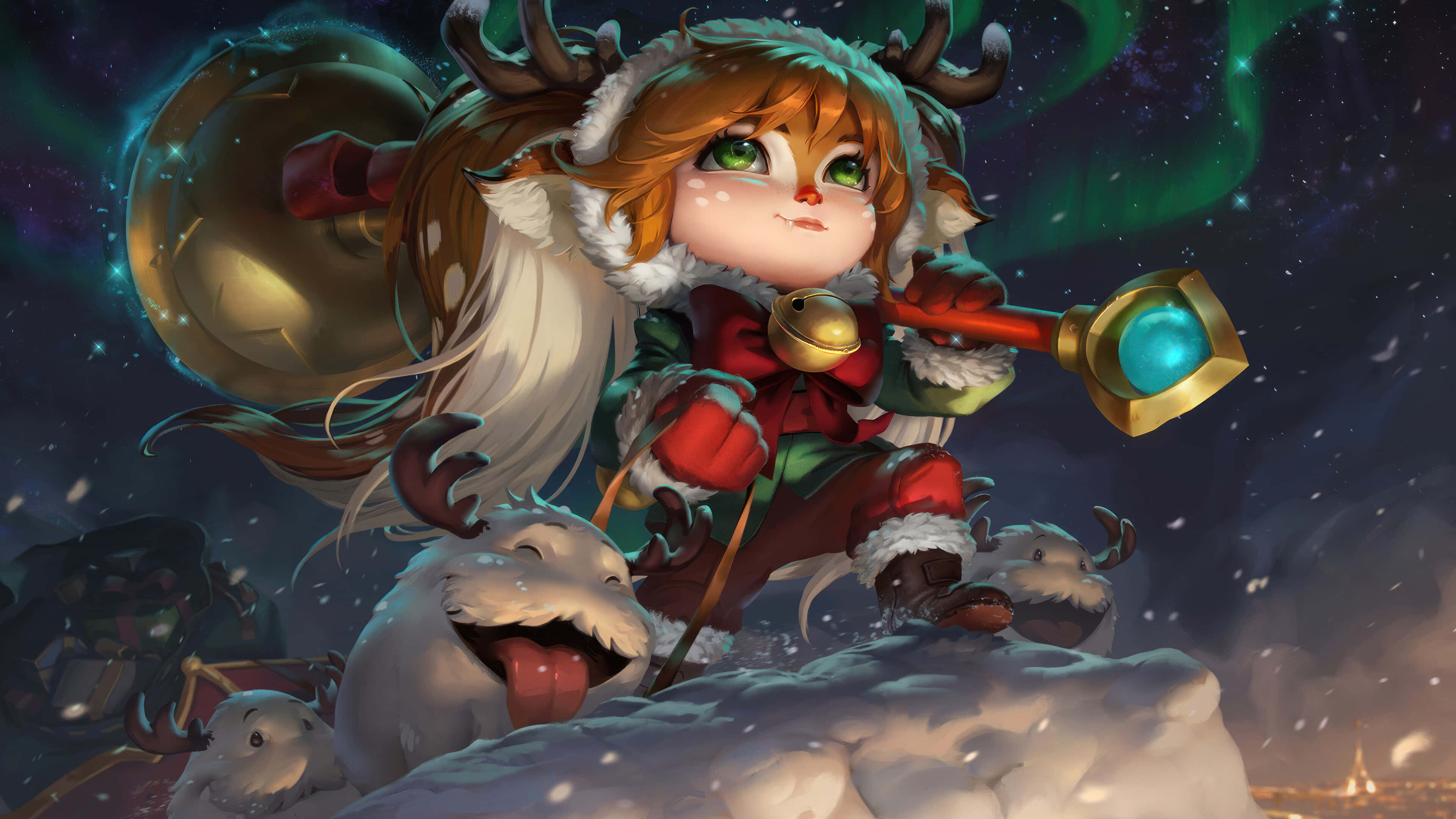 League of Legends Champions, anime girl, reindeer antlers, 4K Desktop Wallpaper