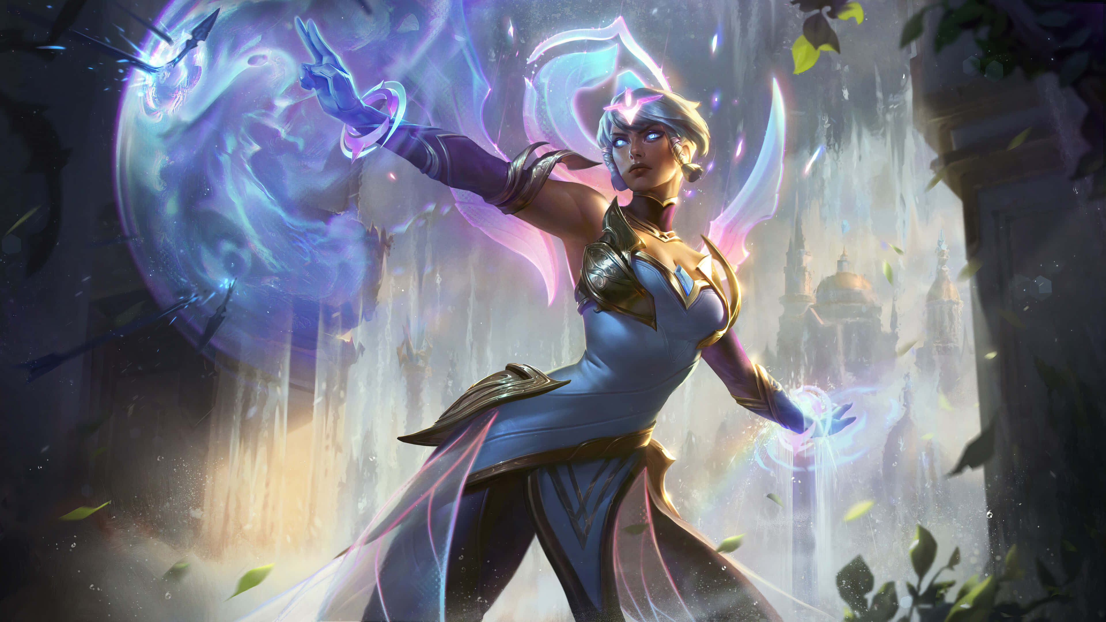 League of Legends Champions, fantasy warrior, glowing wings, 4K Desktop Wallpaper
