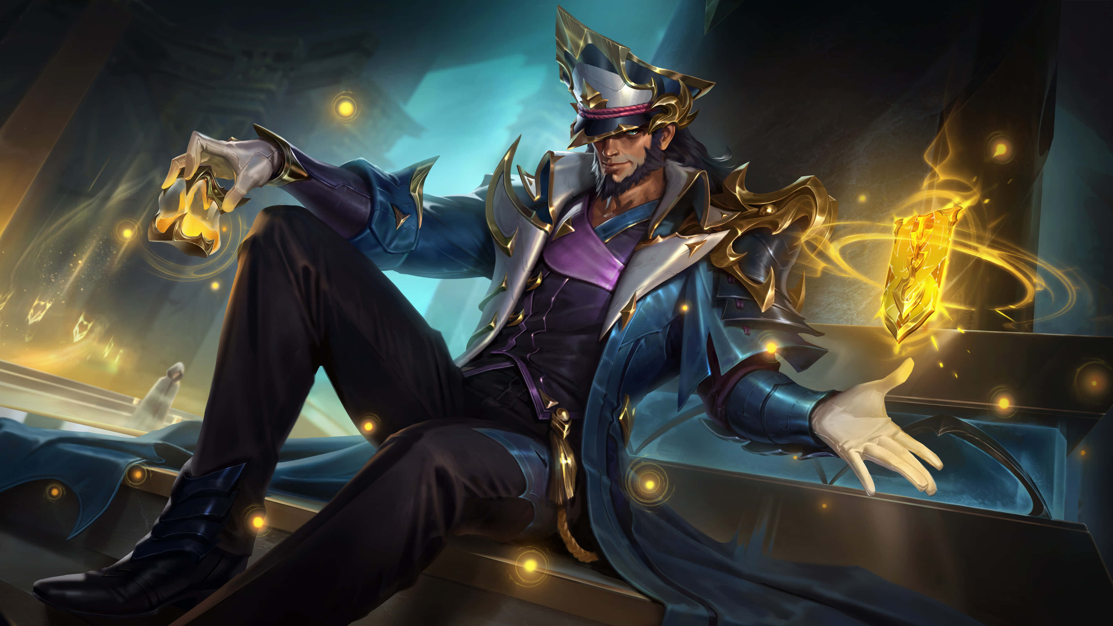 League Of Legends Champions, blue and gold armor, glowing golden magic orbs, 4K Desktop Wallpaper