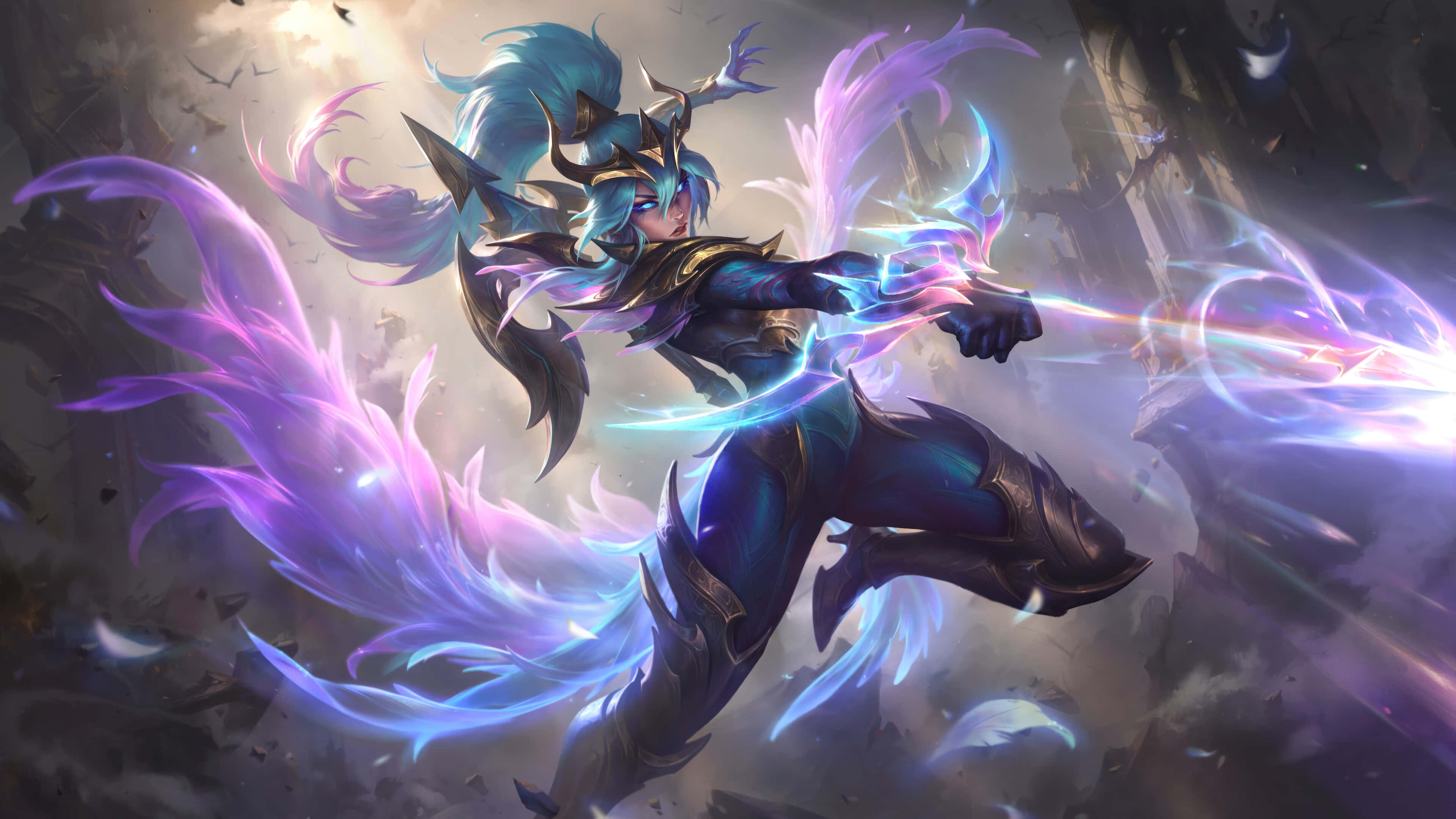 League Of Legends Champions, anime warrior, blue hair, 4K Desktop Wallpaper