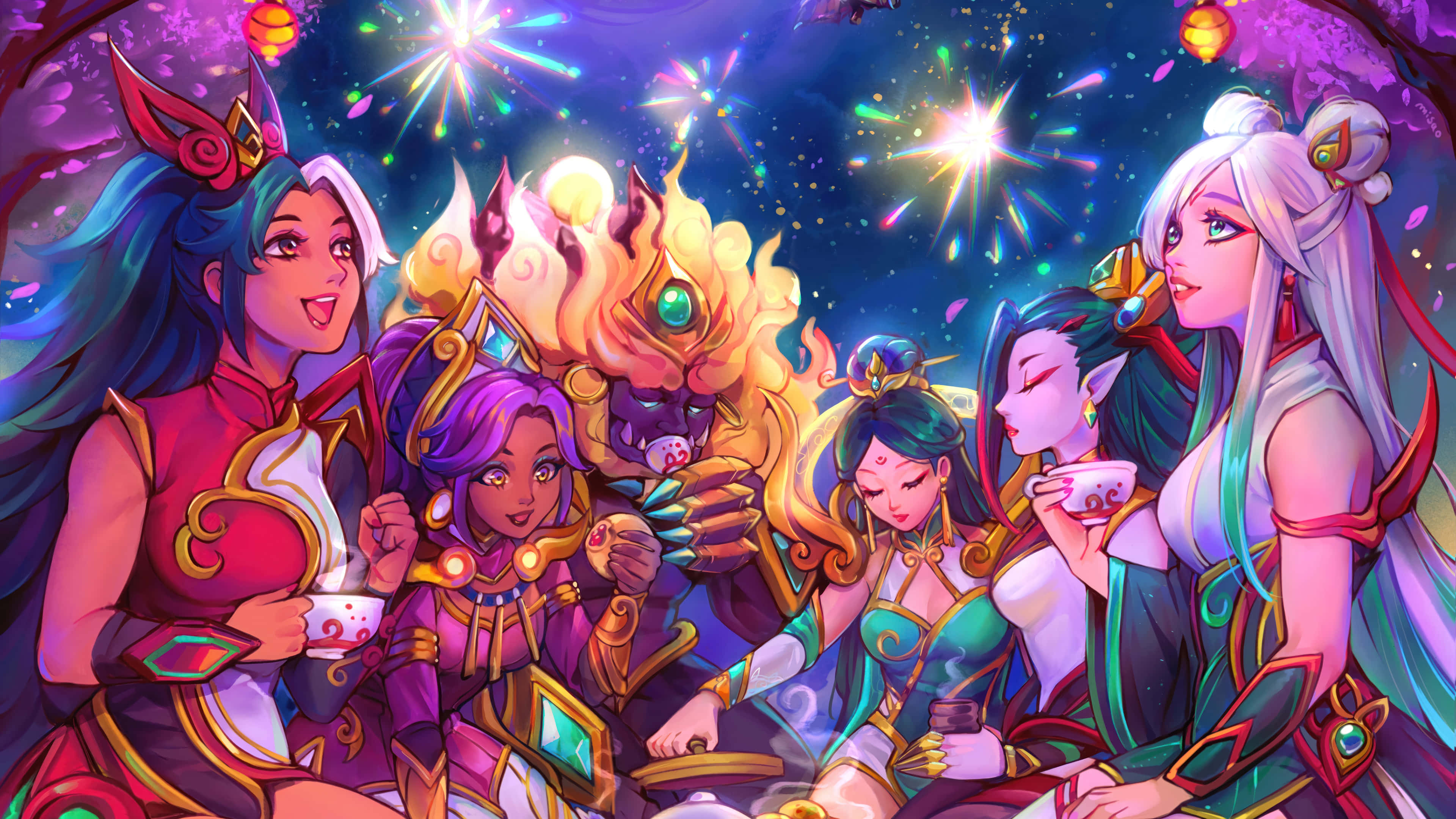 League Of Legends Champions, starry sky, fireworks, 4K Desktop Wallpaper
