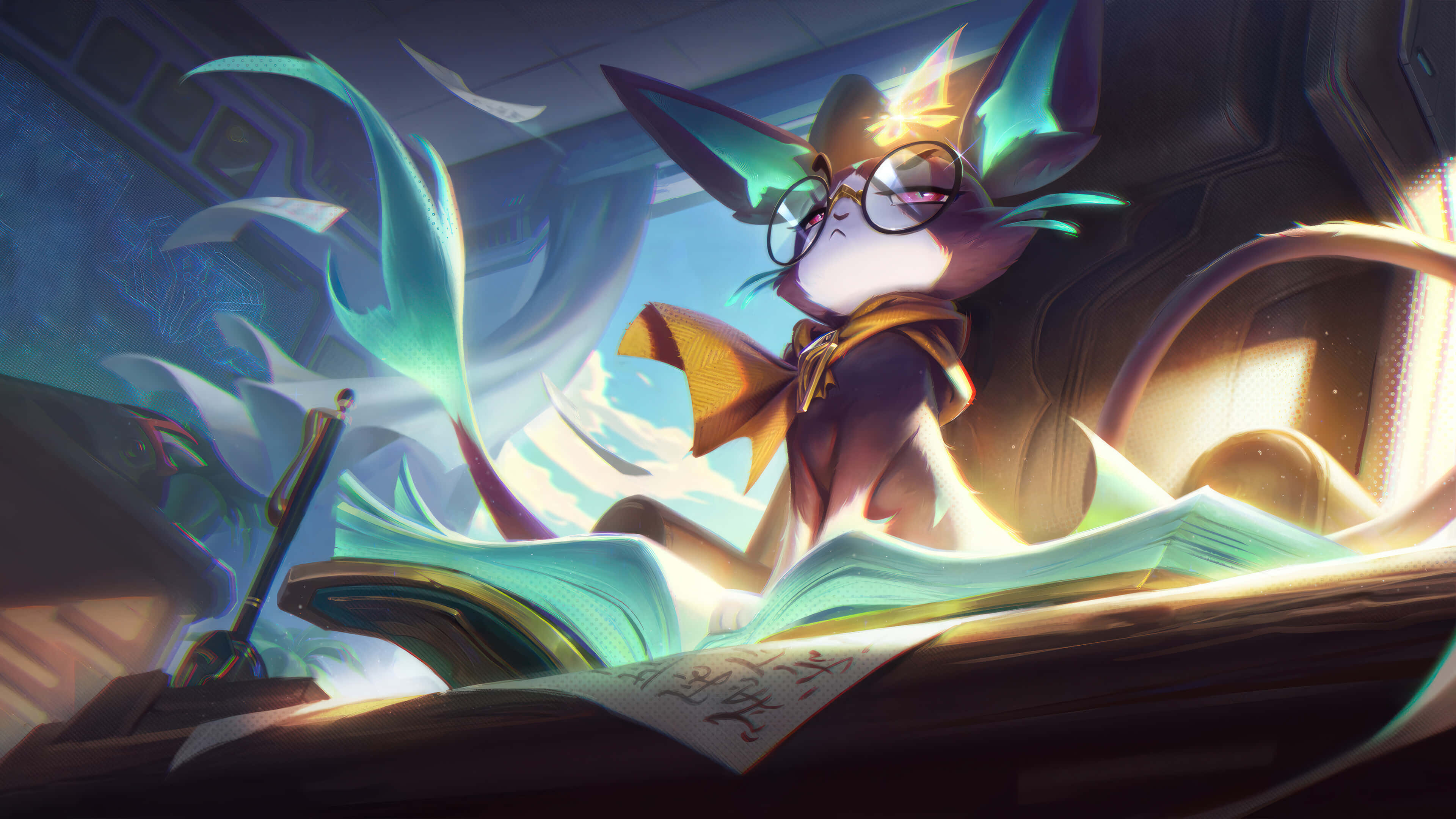 League of Legends Champions, whimsical cat-like creature, glasses, 4K Desktop Wallpaper