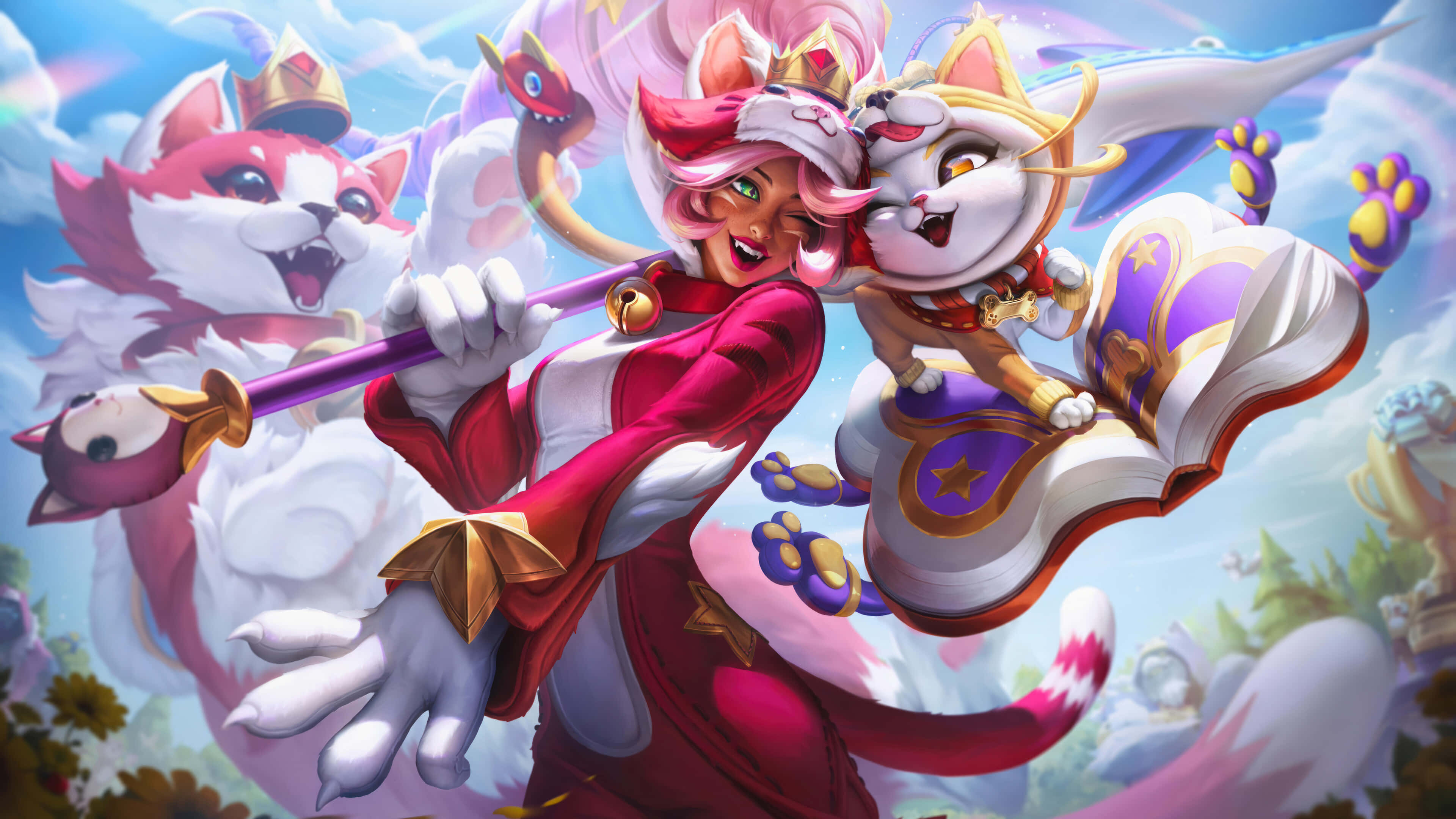 League of Legends Champions, anime-style warrior, pink hair, 4K Desktop Wallpaper