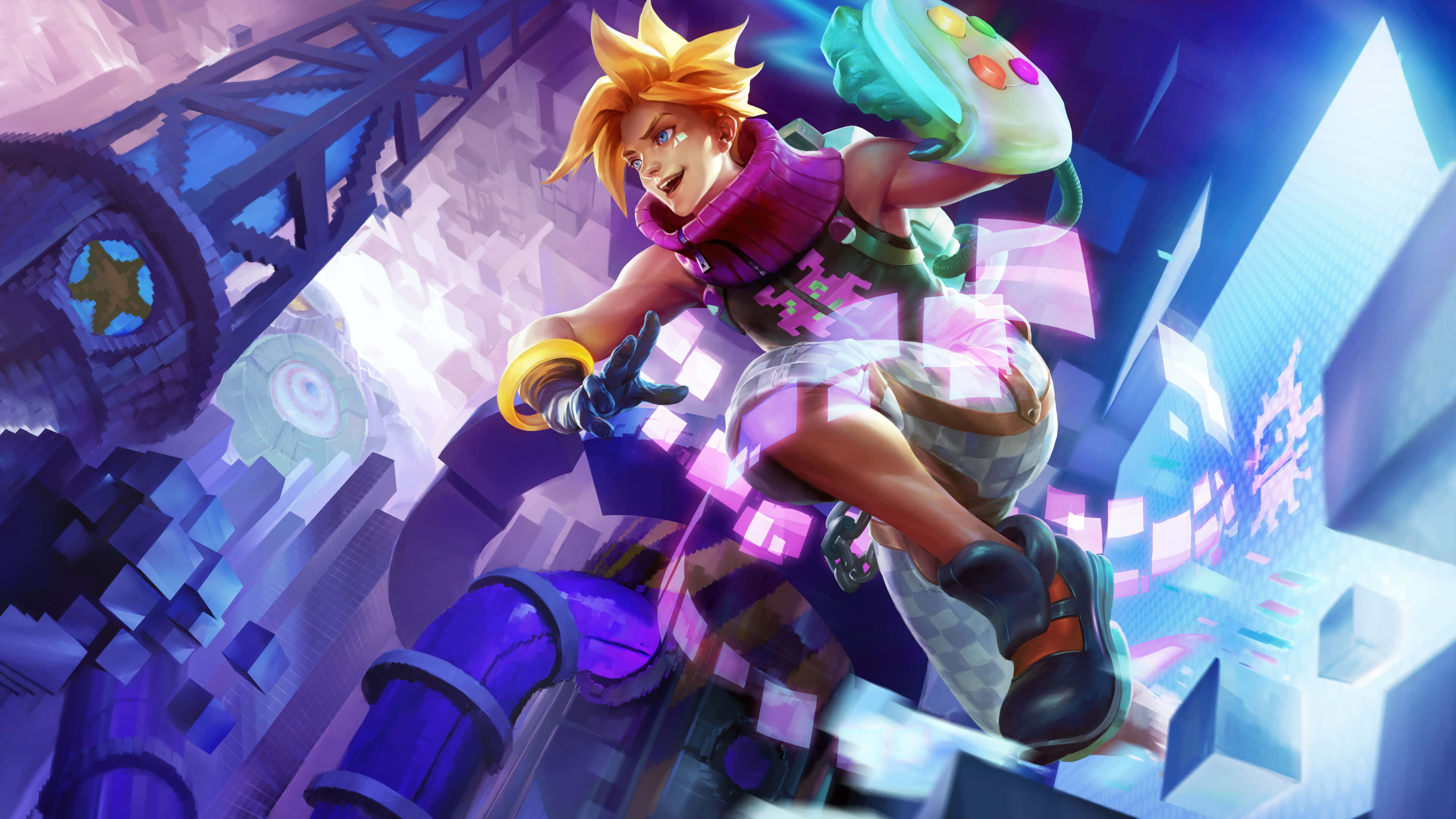 League Of Legends Champions, anime character, spiky blonde hair, 4K Desktop Wallpaper
