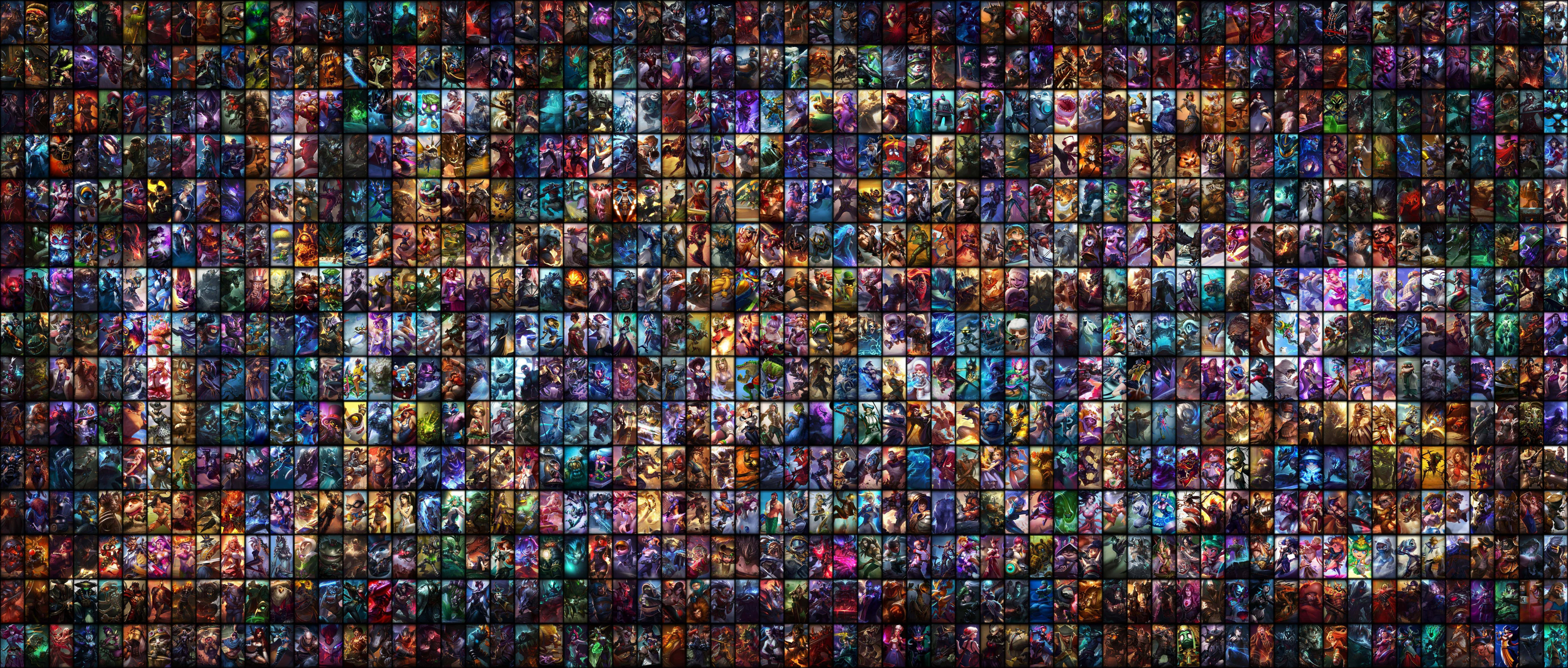League of Legends, anime character portraits, vibrant mosaic, 5K Desktop Wallpaper
