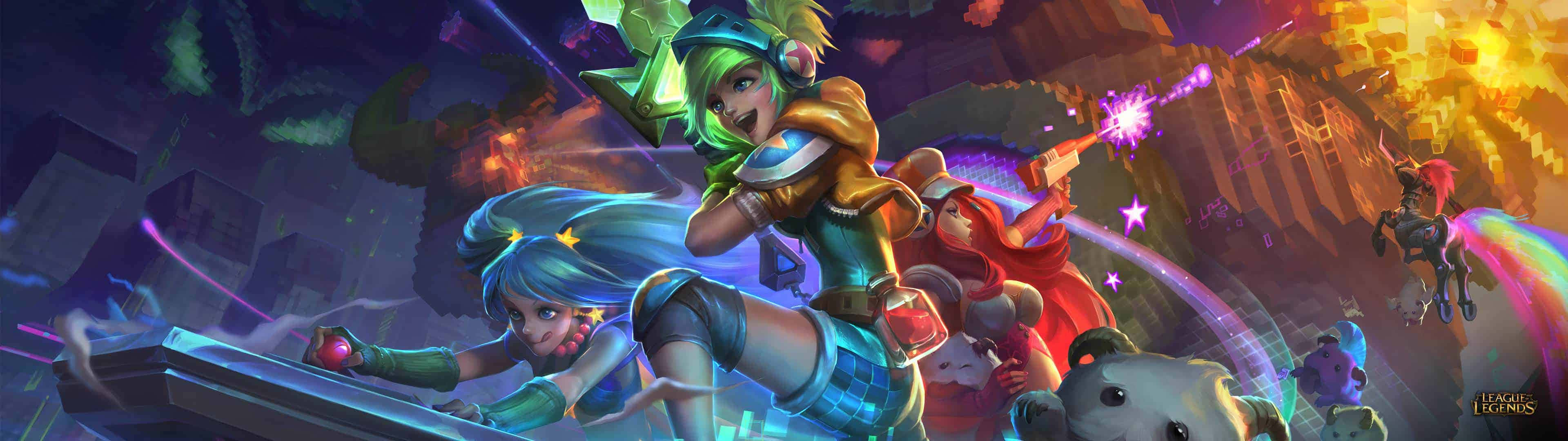 League Of Legends, anime-style female warriors, colorful energy blasts, 4K Desktop Wallpaper