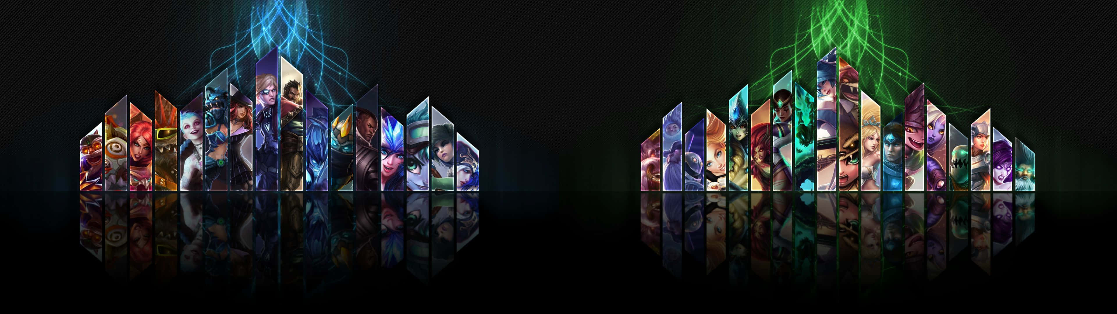 League Of Legends, Dual Screen, glowing triangular panels, 2K Desktop Wallpaper