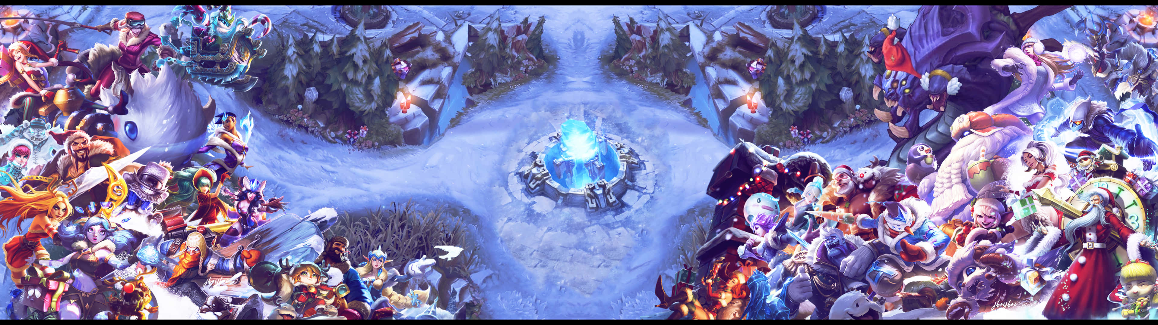 League Of Legends, Dual Screen, glowing blue crystal, 4K Desktop Wallpaper