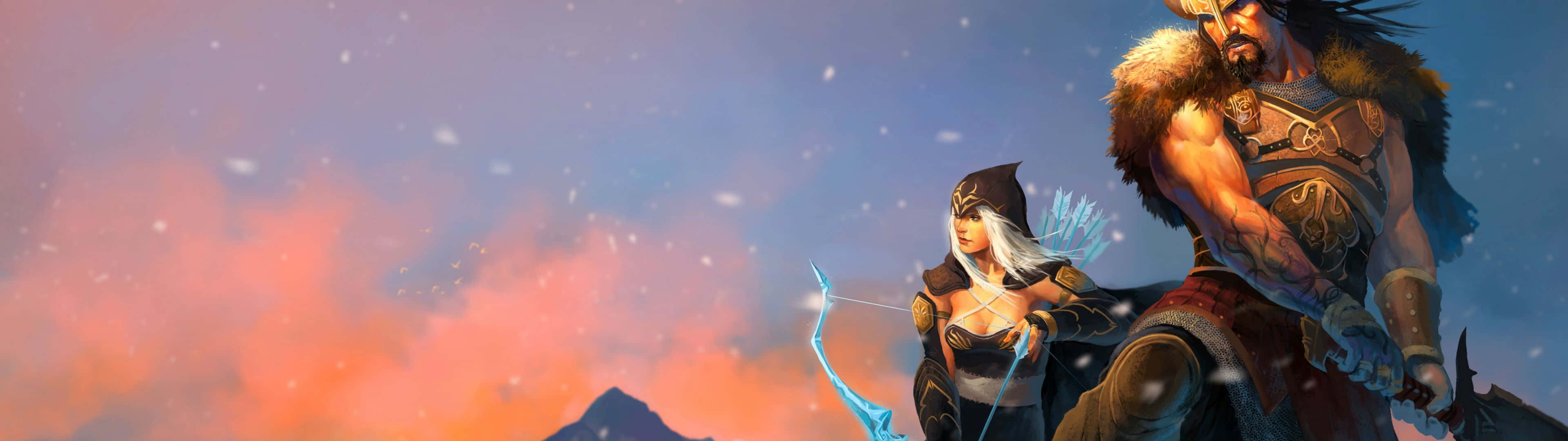 League Of Legends, dual screen, fiery sunset sky, 4K Desktop Wallpaper