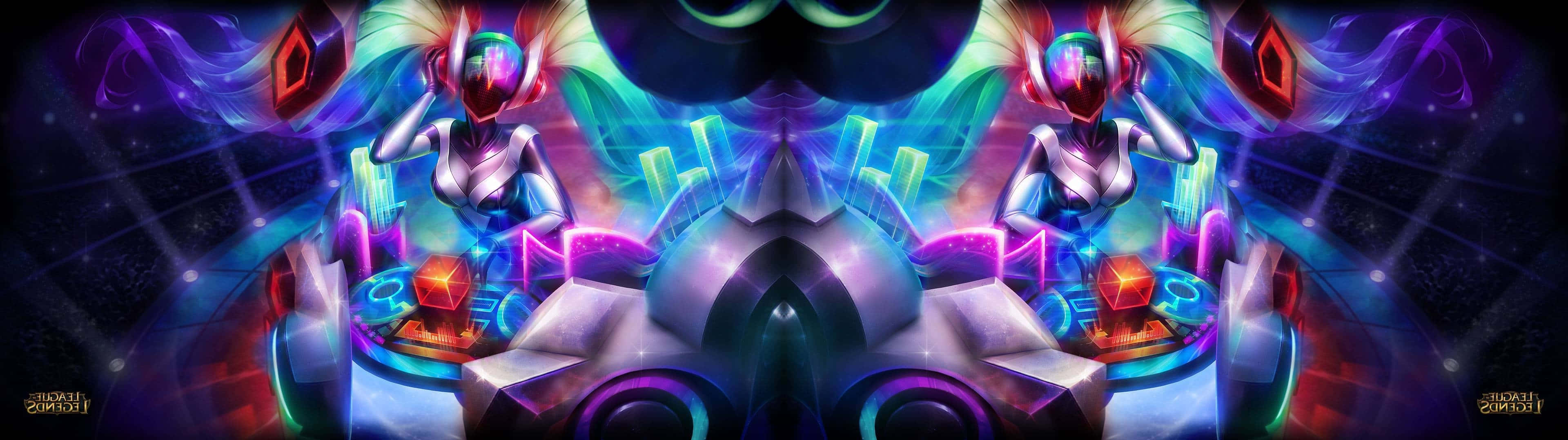 League Of Legends, dual screen, neon costumes, 4K Desktop Wallpaper