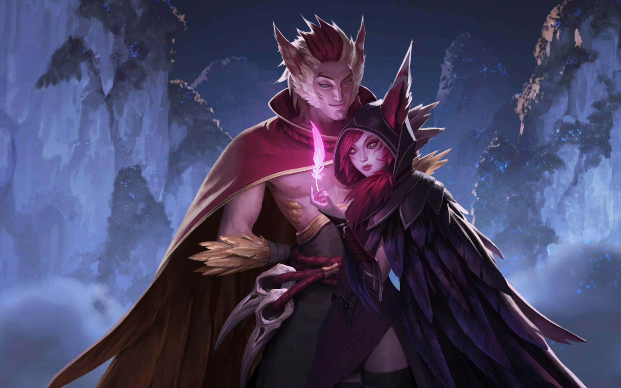 League Of Legends, dual screen, red hair, 2K Desktop Wallpaper
