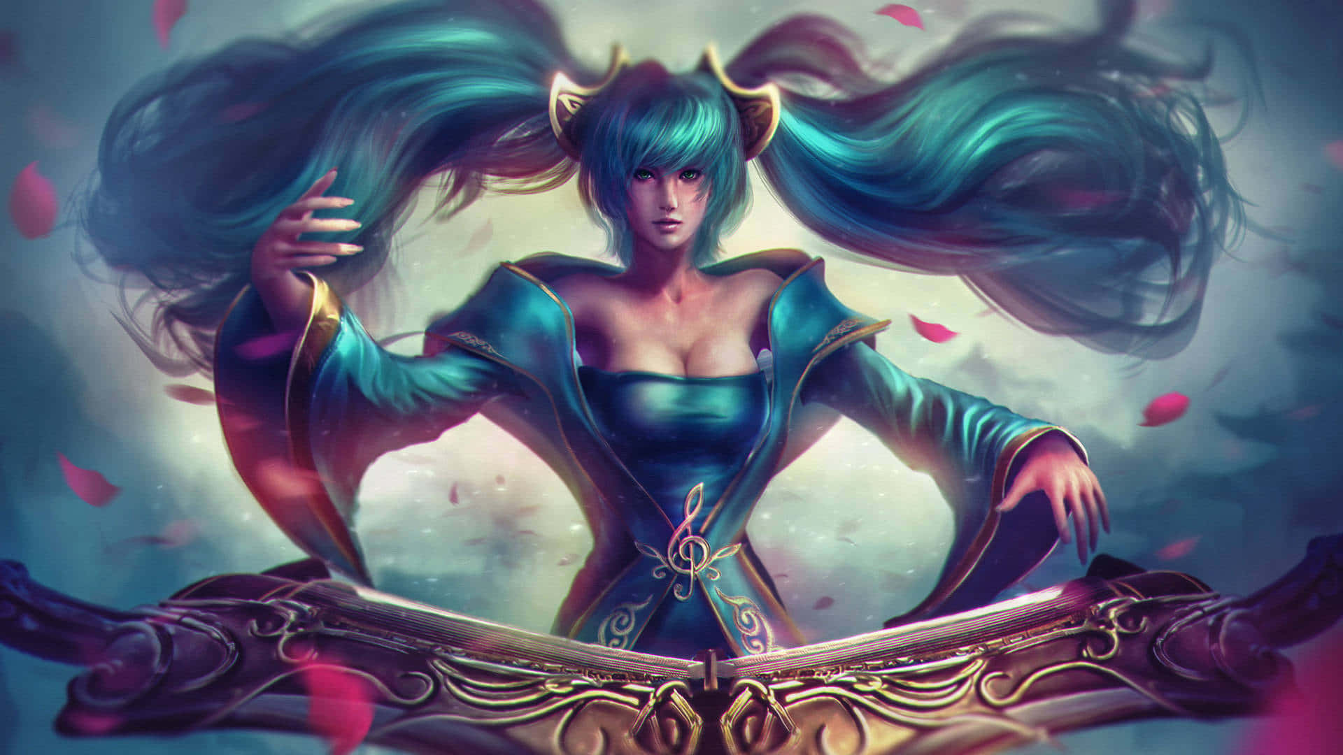 League of Legends, fantasy anime woman, teal hair, Full HD Desktop Wallpaper