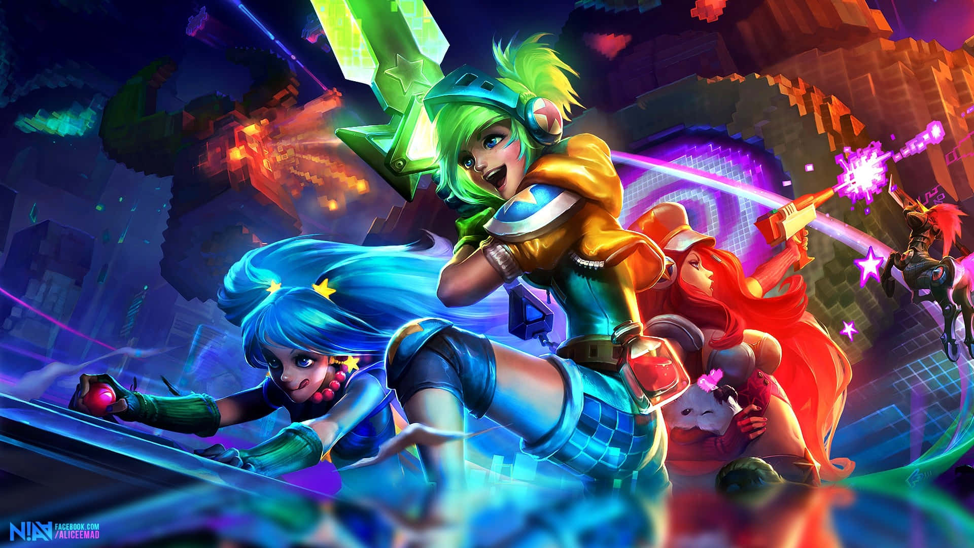 League of Legends, anime-style characters, glowing weapons, Full HD Desktop Wallpaper