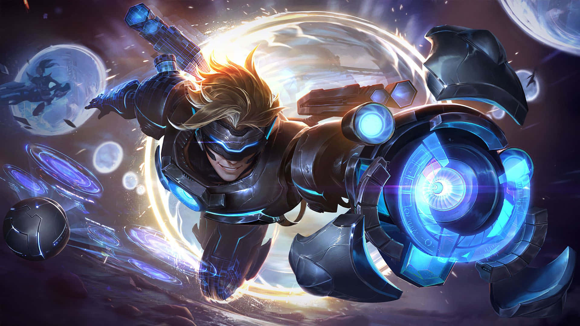 League Of Legends, glowing blue armor, cosmic space, Full HD Desktop Wallpaper