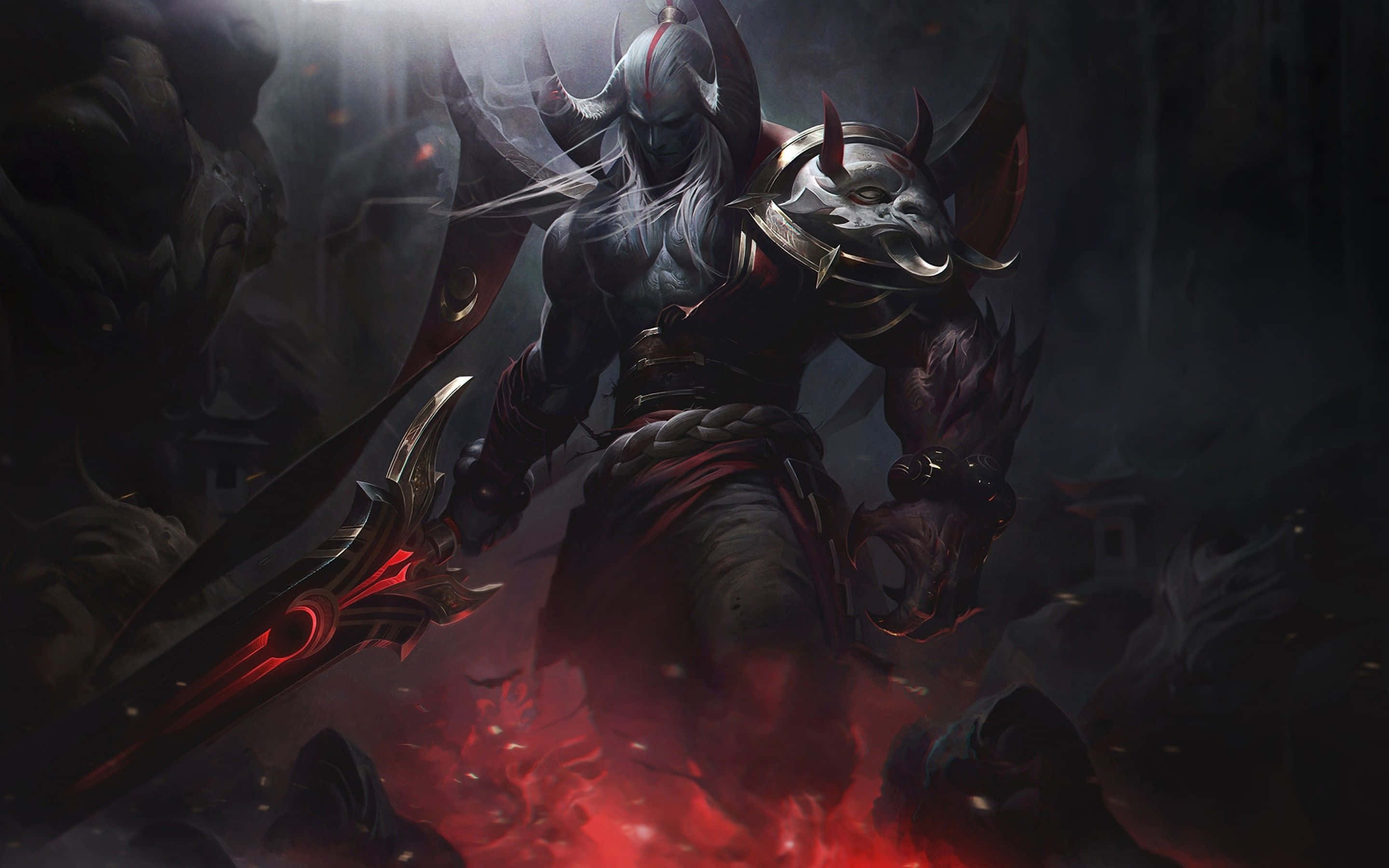 League Of Legends HD, dark fantasy warrior, horns, 2K Desktop Wallpaper