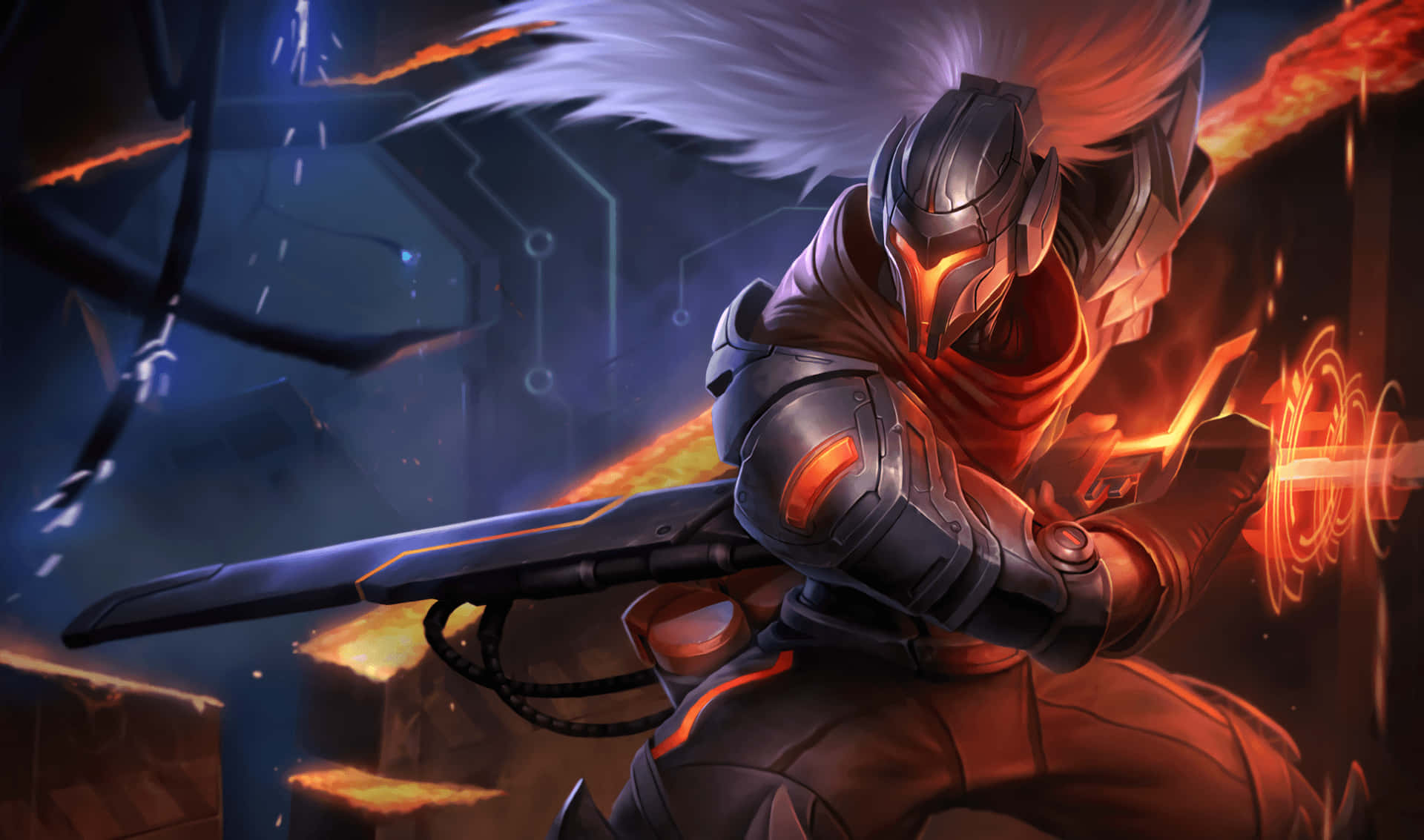 League Of Legends, glowing orange eyes, white hair, Full HD Desktop Wallpaper