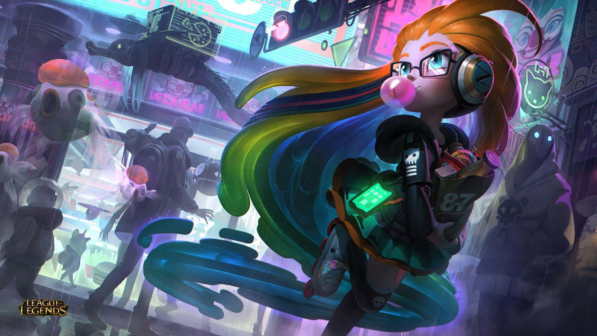 League Of Legends, anime girl, rainbow hair, Full HD Desktop Wallpaper