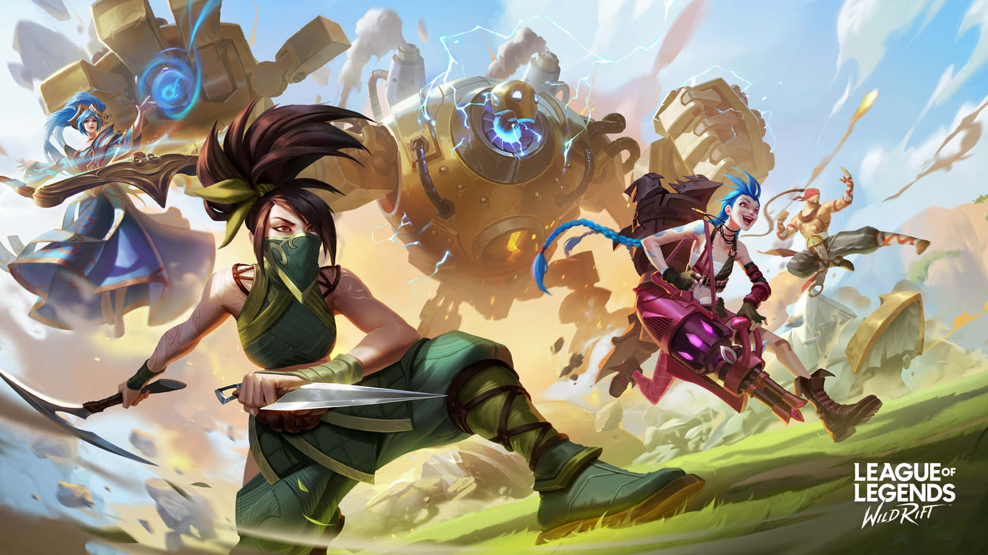 League Of Legends, fantasy warriors, giant mechanical beast, Full HD Desktop Wallpaper