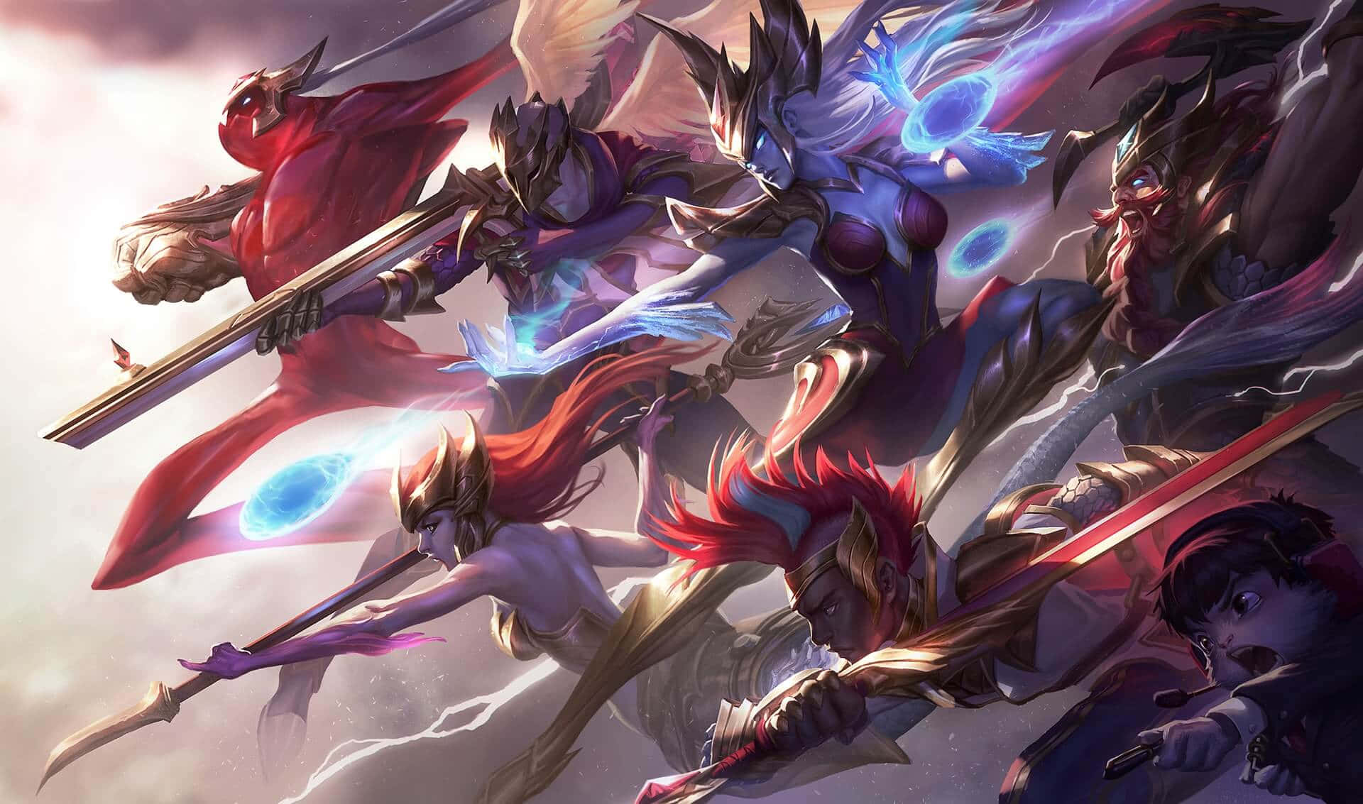 League of Legends, fantasy warriors, stormy sky, Full HD Desktop Wallpaper