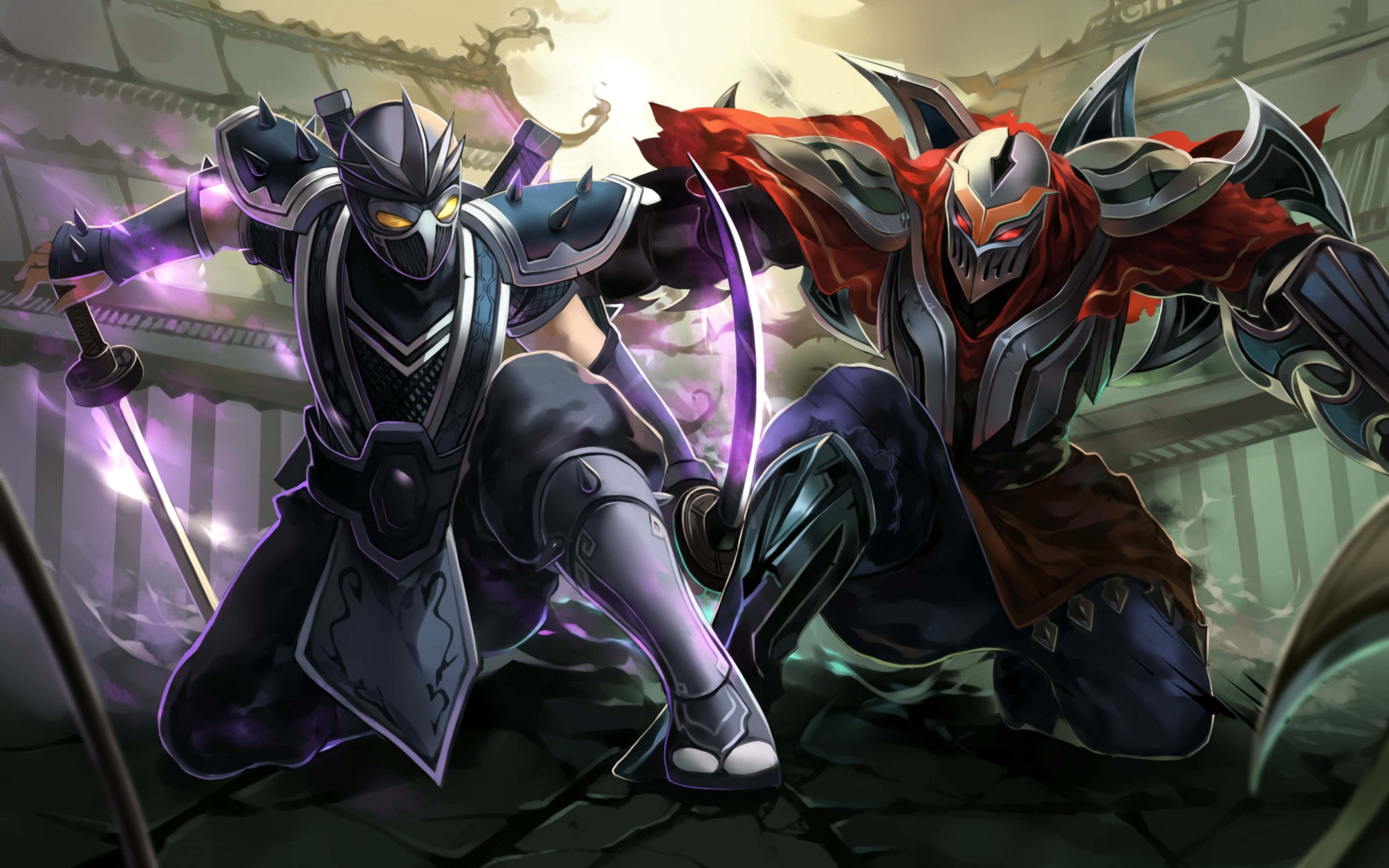 League Of Legends, anime warriors, glowing blades, 4K Desktop Wallpaper