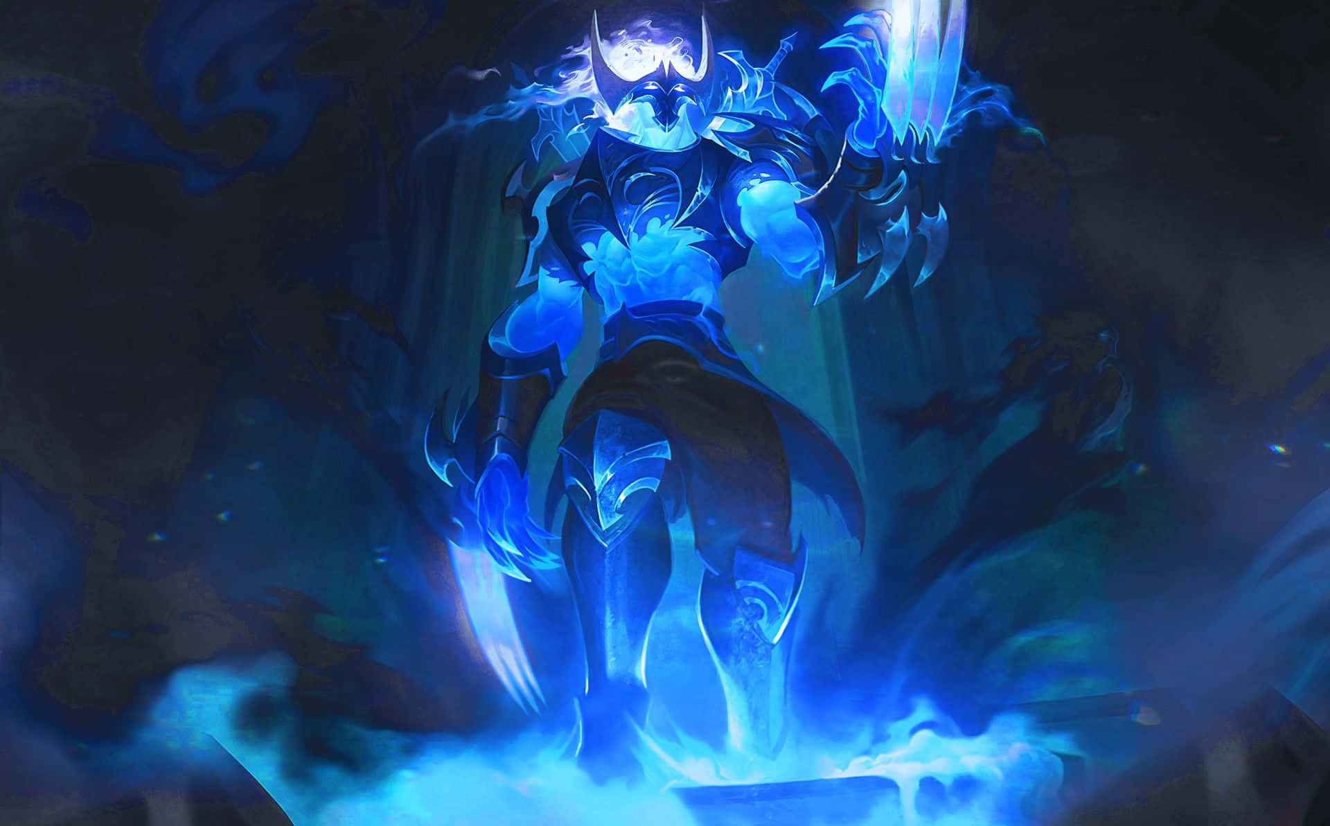 League Of Legends HD, glowing blue armored warrior, horns, Full HD Desktop Wallpaper