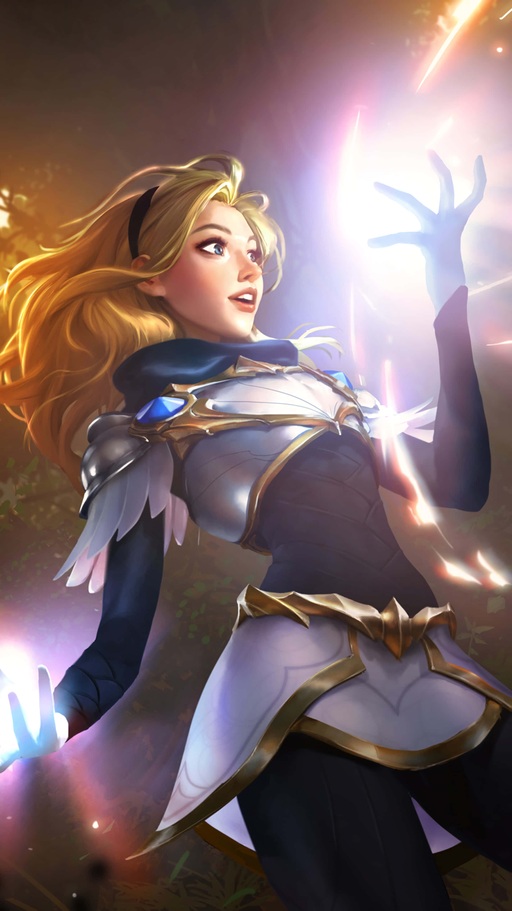 League of Legends, radiant blonde warrior, ornate armor, 4K Phone Wallpaper