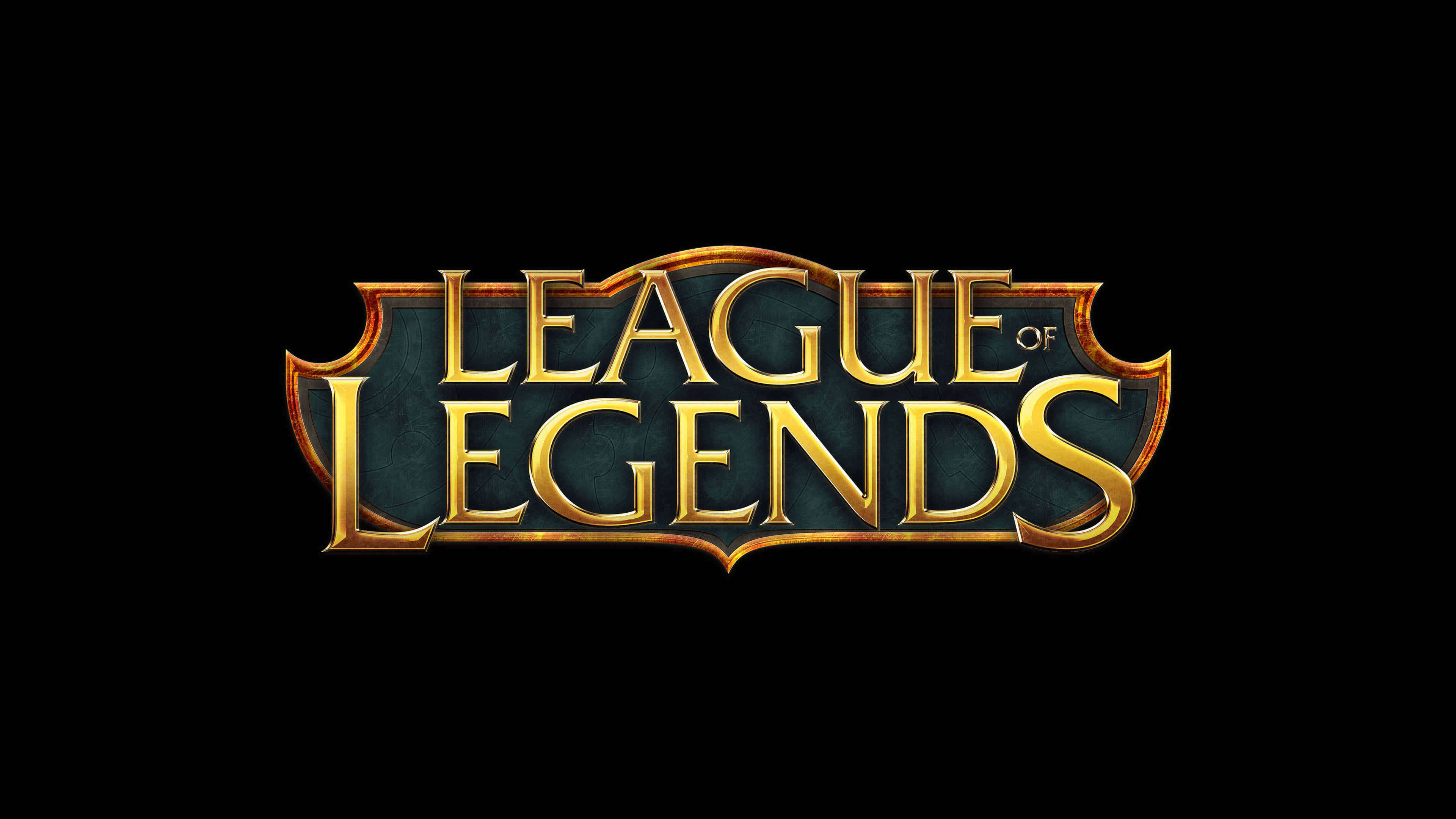 League Of Legends Logo, ornate gold, stark black background, 4K Desktop Wallpaper