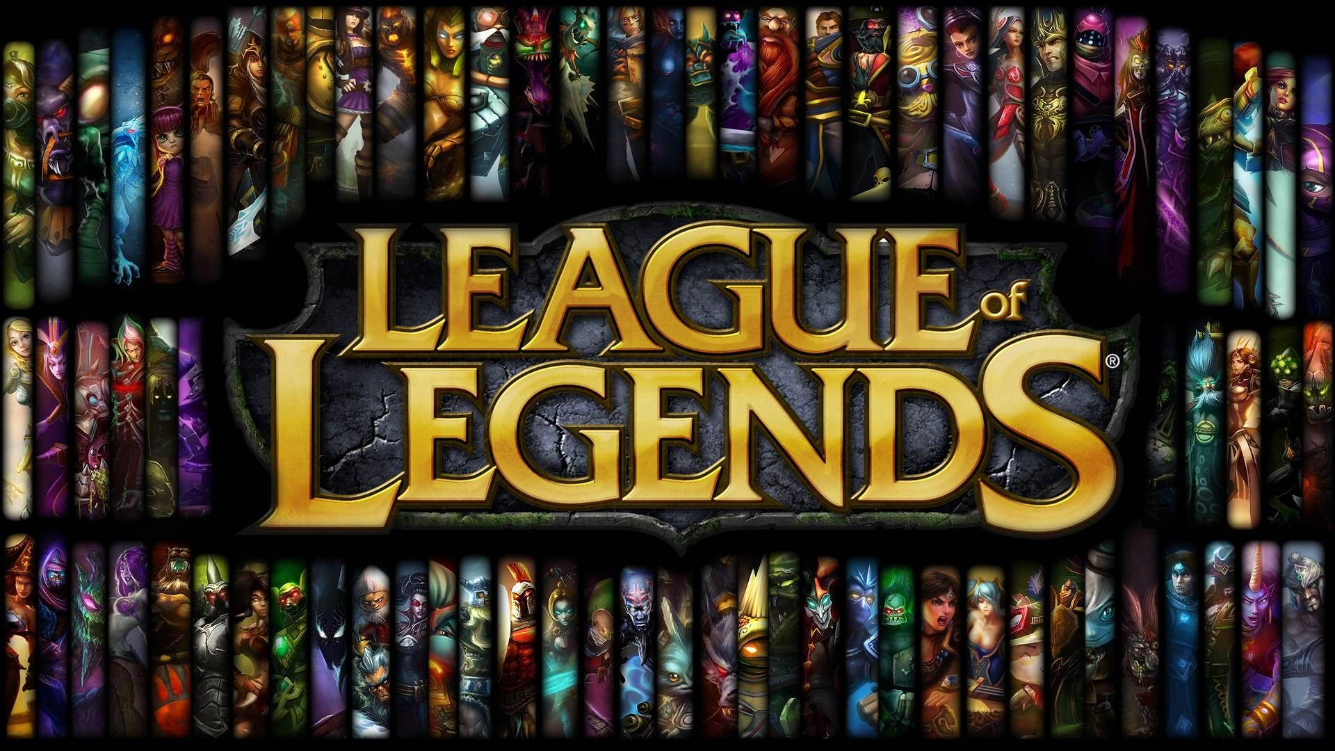 League Of Legends Logo, golden, vibrant character portraits, Full HD Desktop Wallpaper