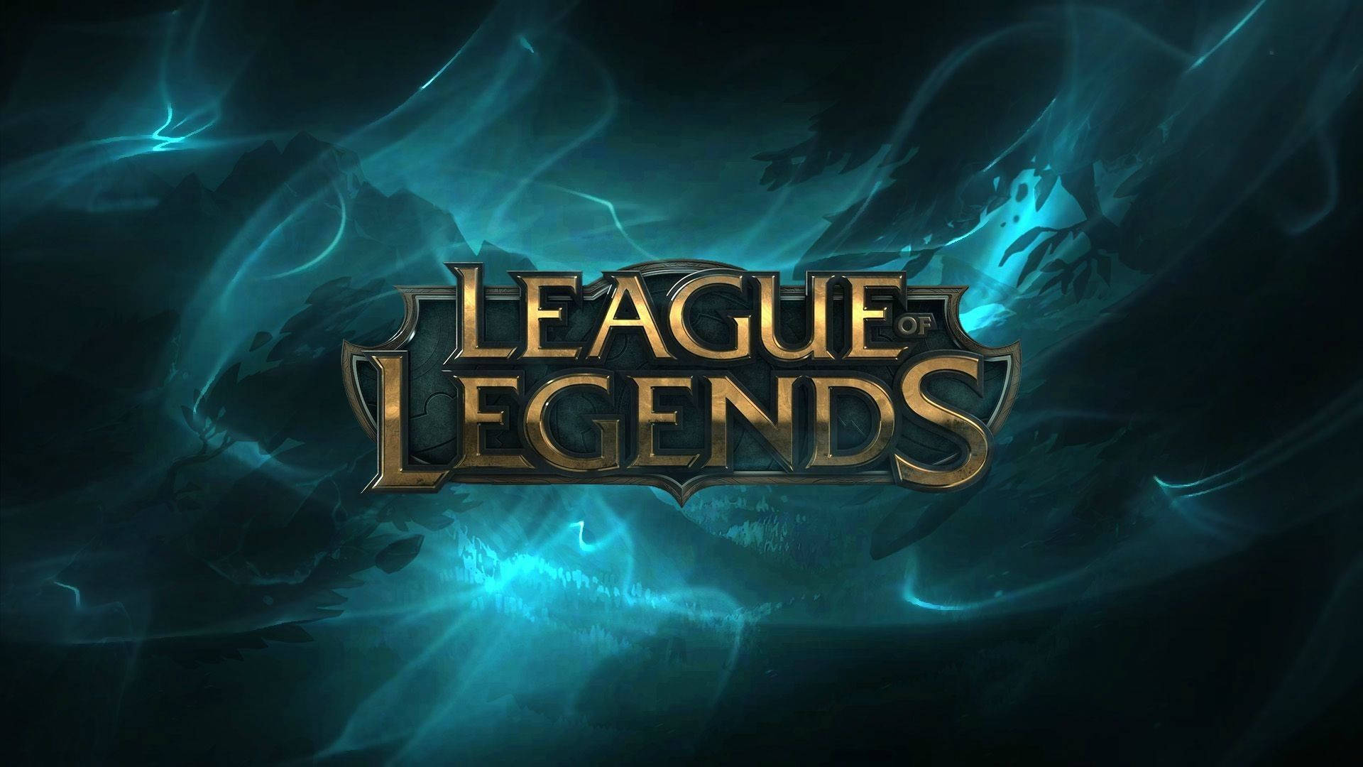 League Of Legends Logo, glowing golden, swirling teal mystical energy, Full HD Desktop Wallpaper