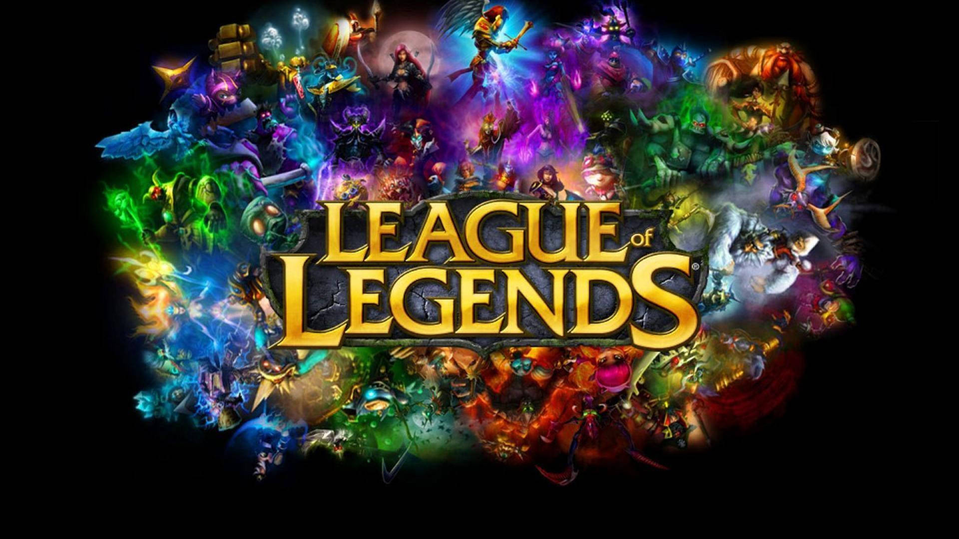 League Of Legends, glowing golden League of Legends title, vibrant fantasy characters, Full HD Desktop Wallpaper