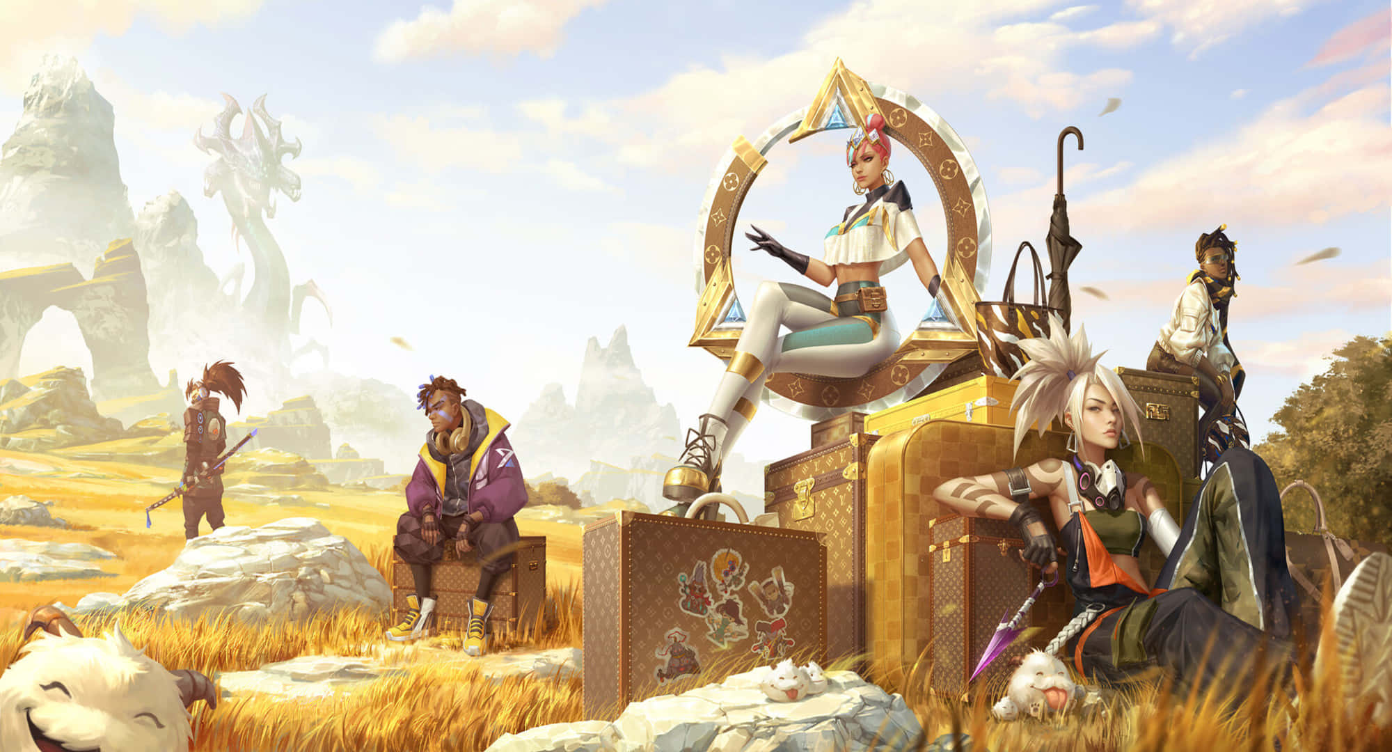 League Of Legends, fantasy adventurers, sunlit desert, Full HD Desktop Wallpaper