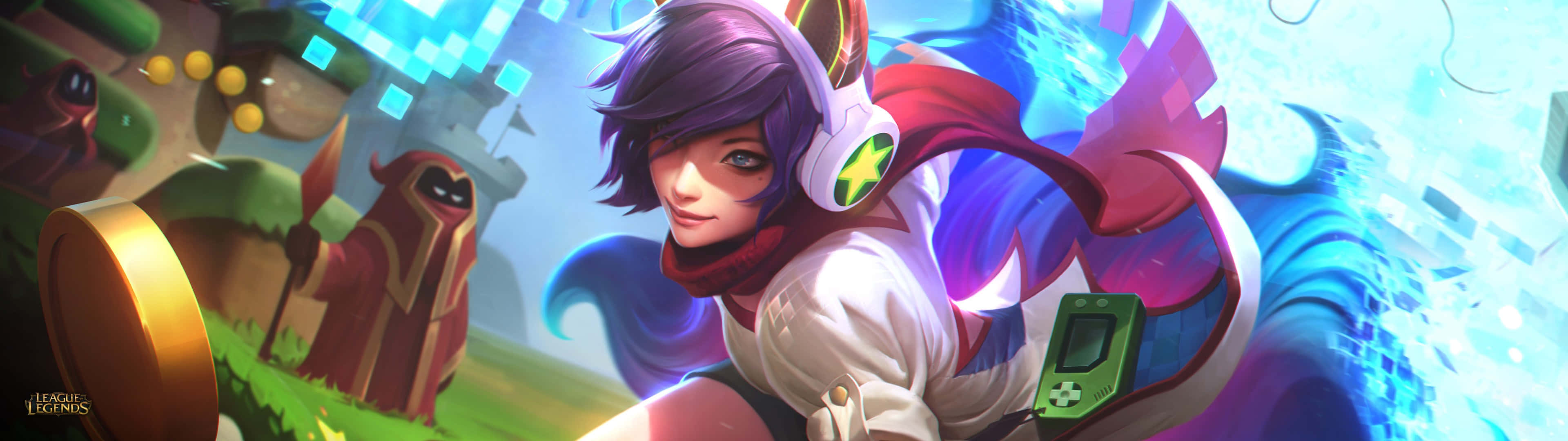 League Of Legends, anime-style girl, purple hair, 4K Desktop Wallpaper