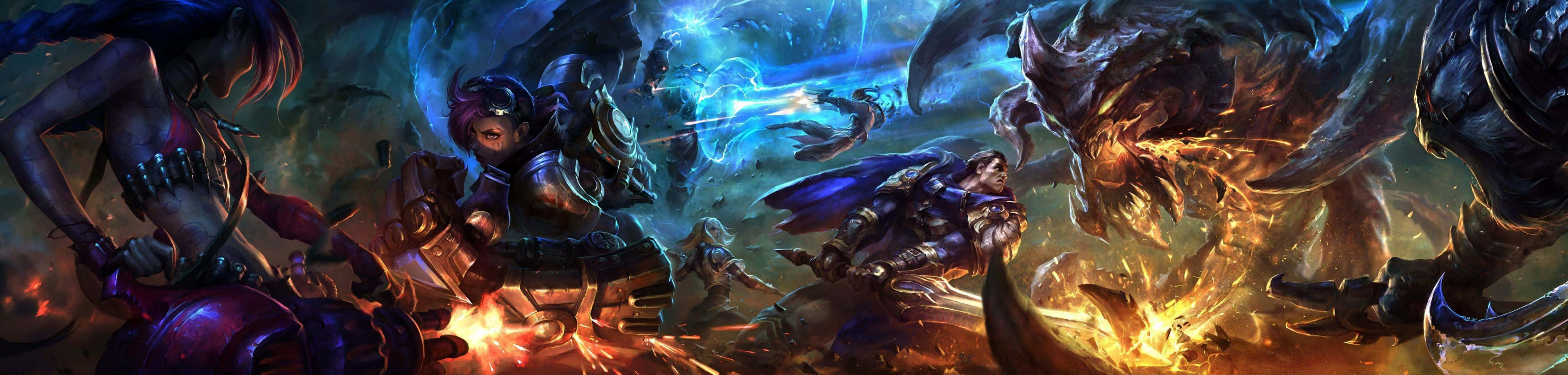 League Of Legends, fantasy warriors, monstrous beasts, 4K Desktop Wallpaper