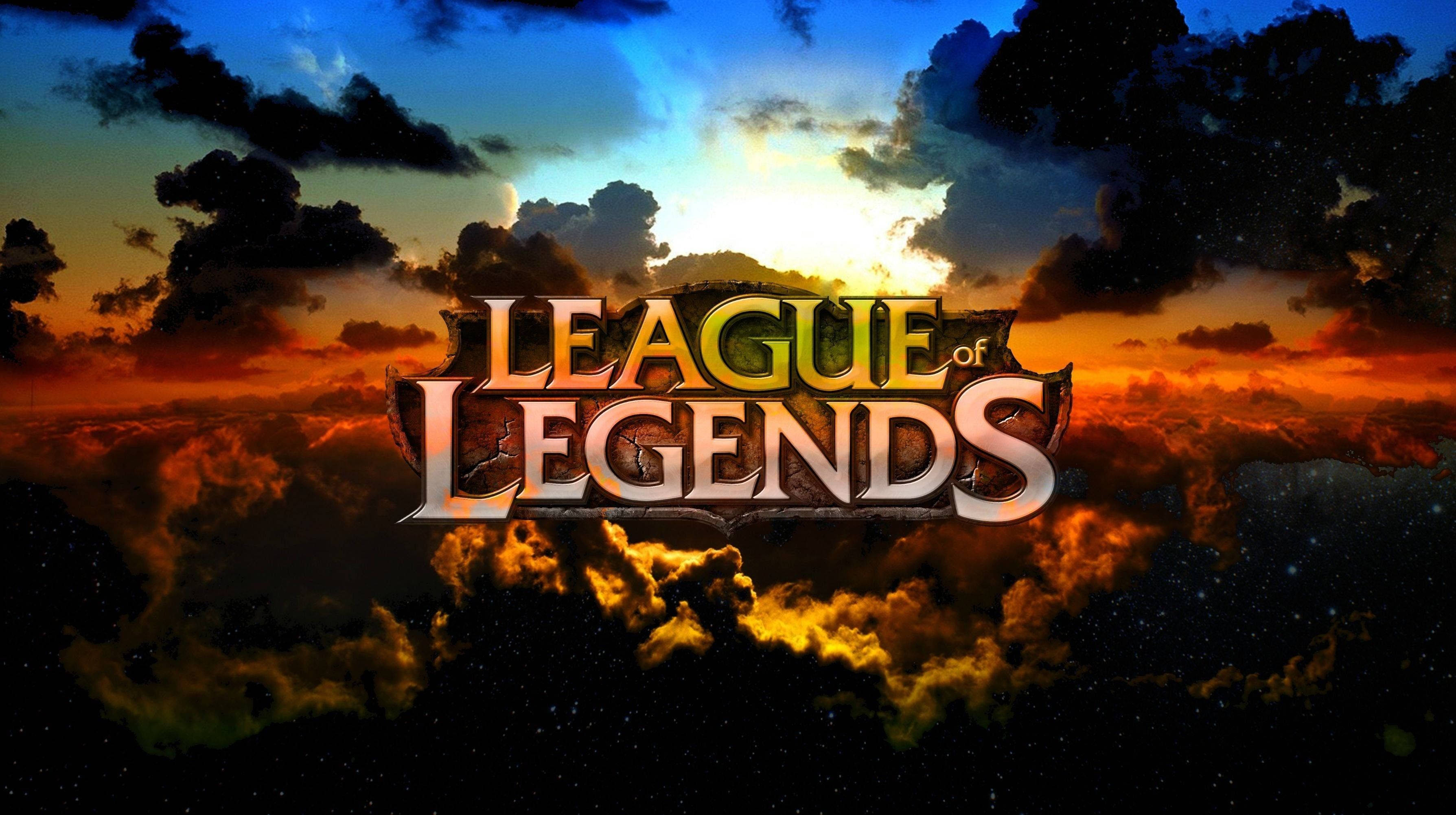 League Of Legends, League Of Legends logo, dramatic sunset sky, 2K Desktop Wallpaper